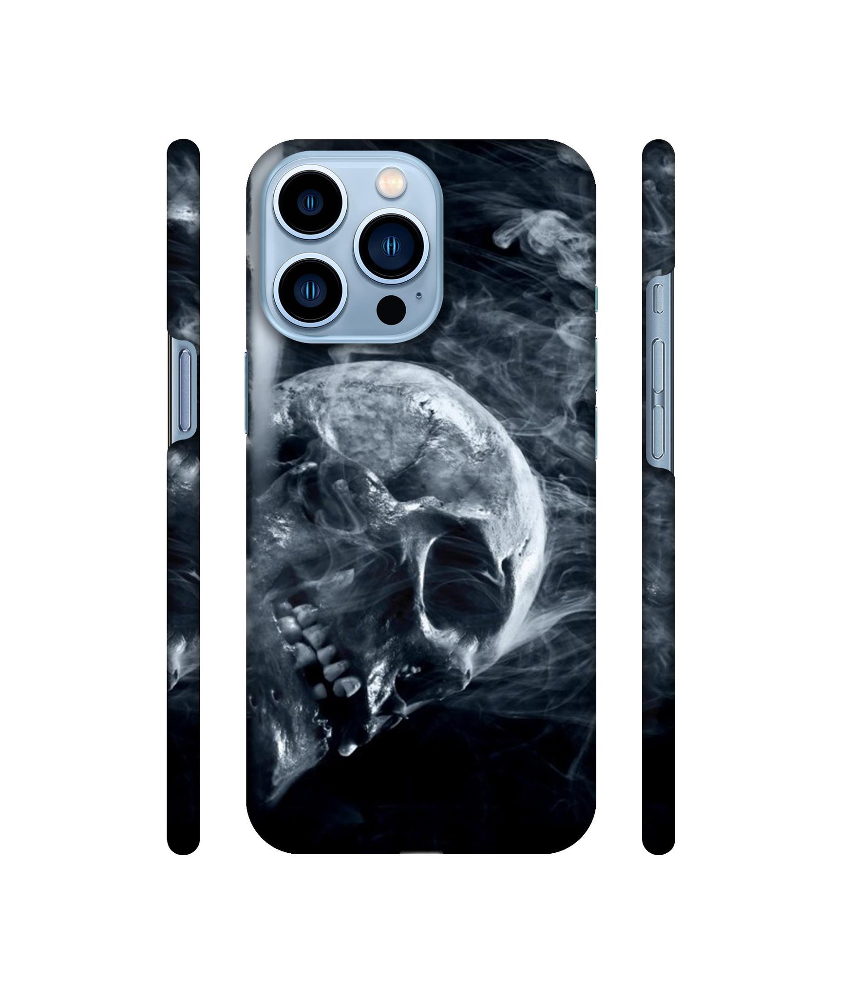 Skull Smoke Blue Scary Death Designer Hard Back Cover for Apple iPhone 13 Pro