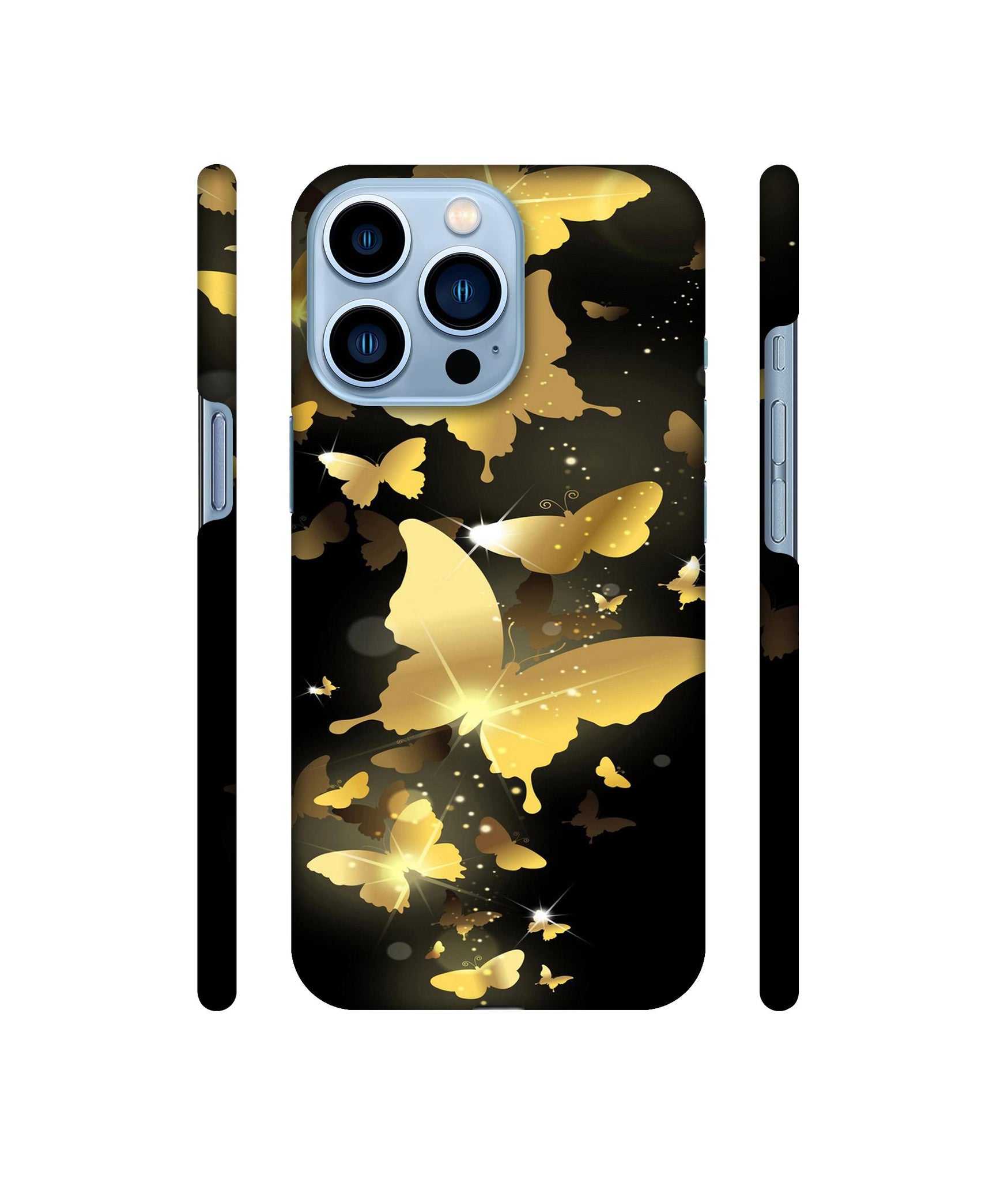 Golden Butterfly Pattern Designer Hard Back Cover for Apple iPhone 13 Pro