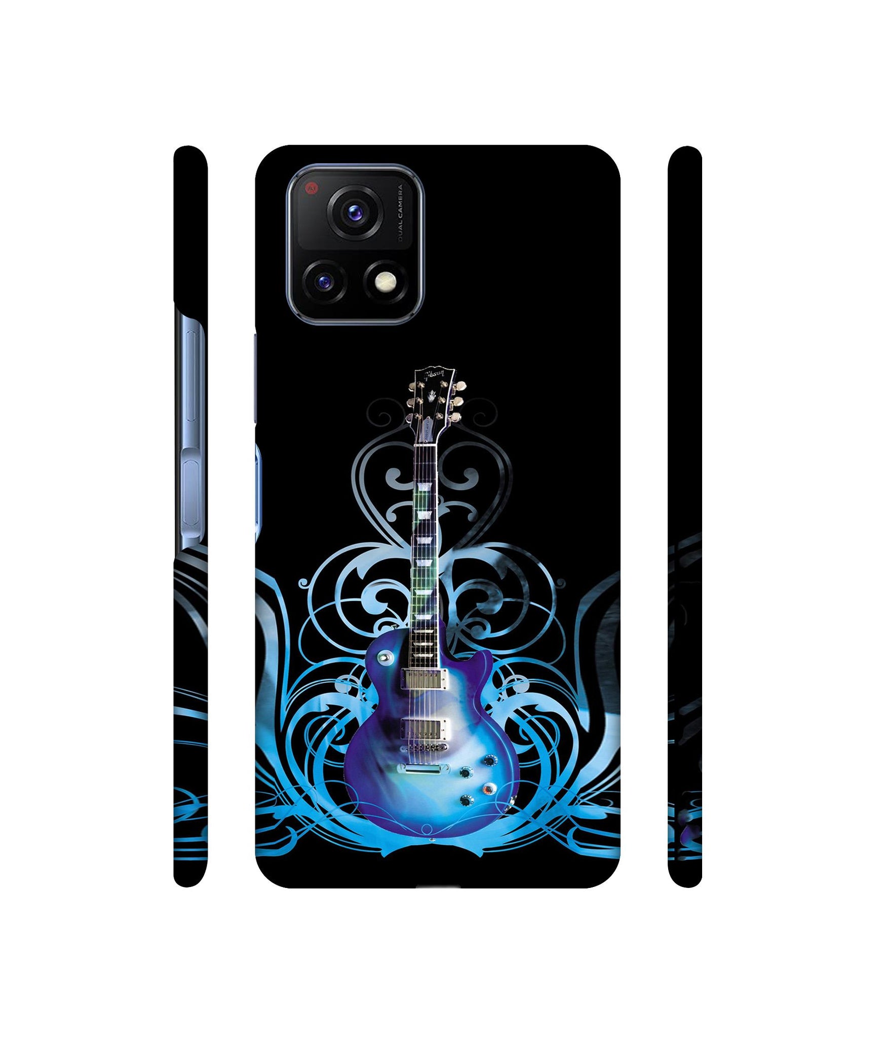 Guitar In Blue Pattern Designer Hard Back Cover for Vivo Y72 5G