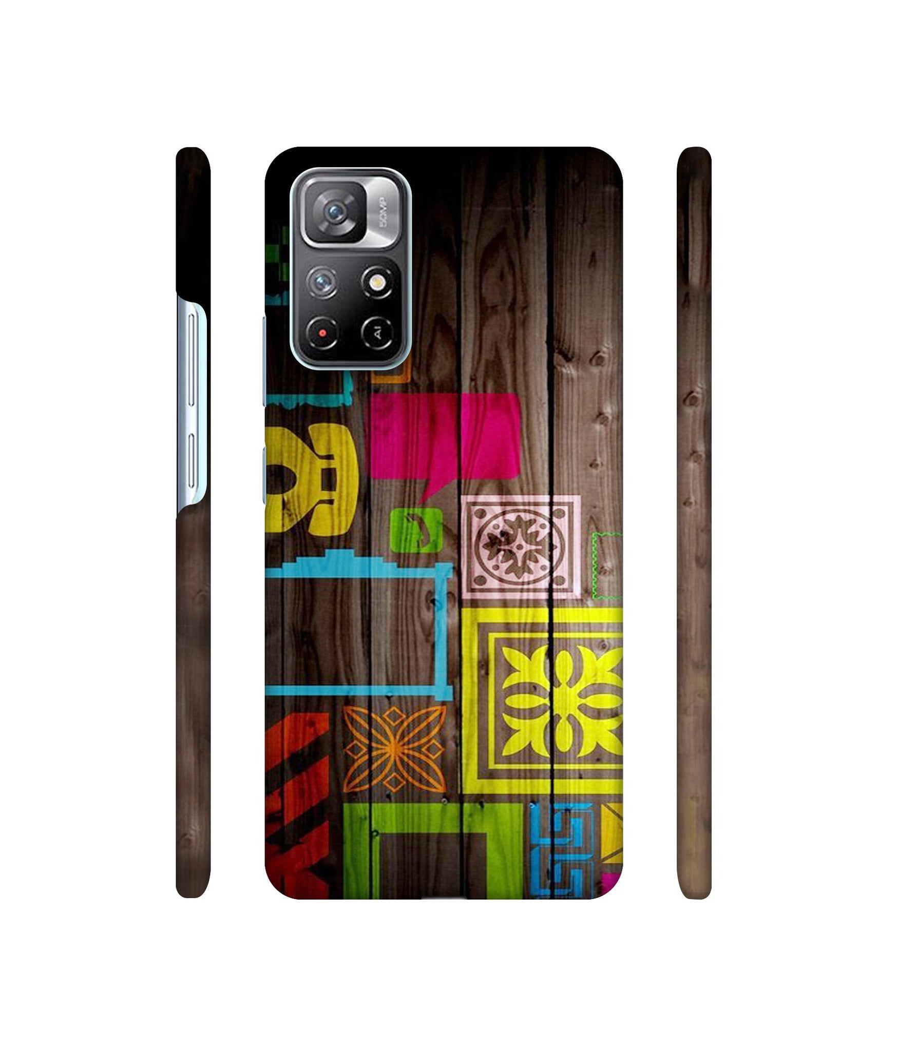 Stamps on Wooden Texture Designer Hard Back Cover for Mi Redmi Note 11T 5G / Poco M4 Pro 5G