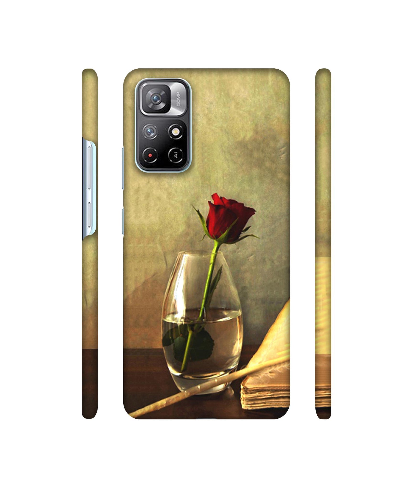 Red Rose in Glass Designer Hard Back Cover for Mi Redmi Note 11T 5G / Poco M4 Pro 5G