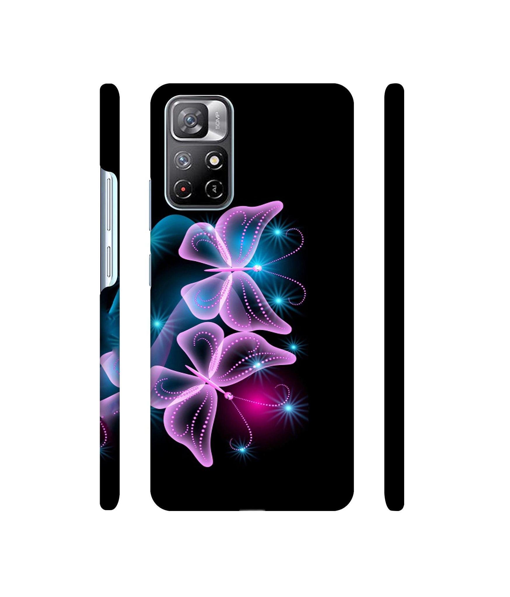Butterflies Neon Light Designer Hard Back Cover for Mi Redmi Note 11T 5G / Poco M4 Pro 5G
