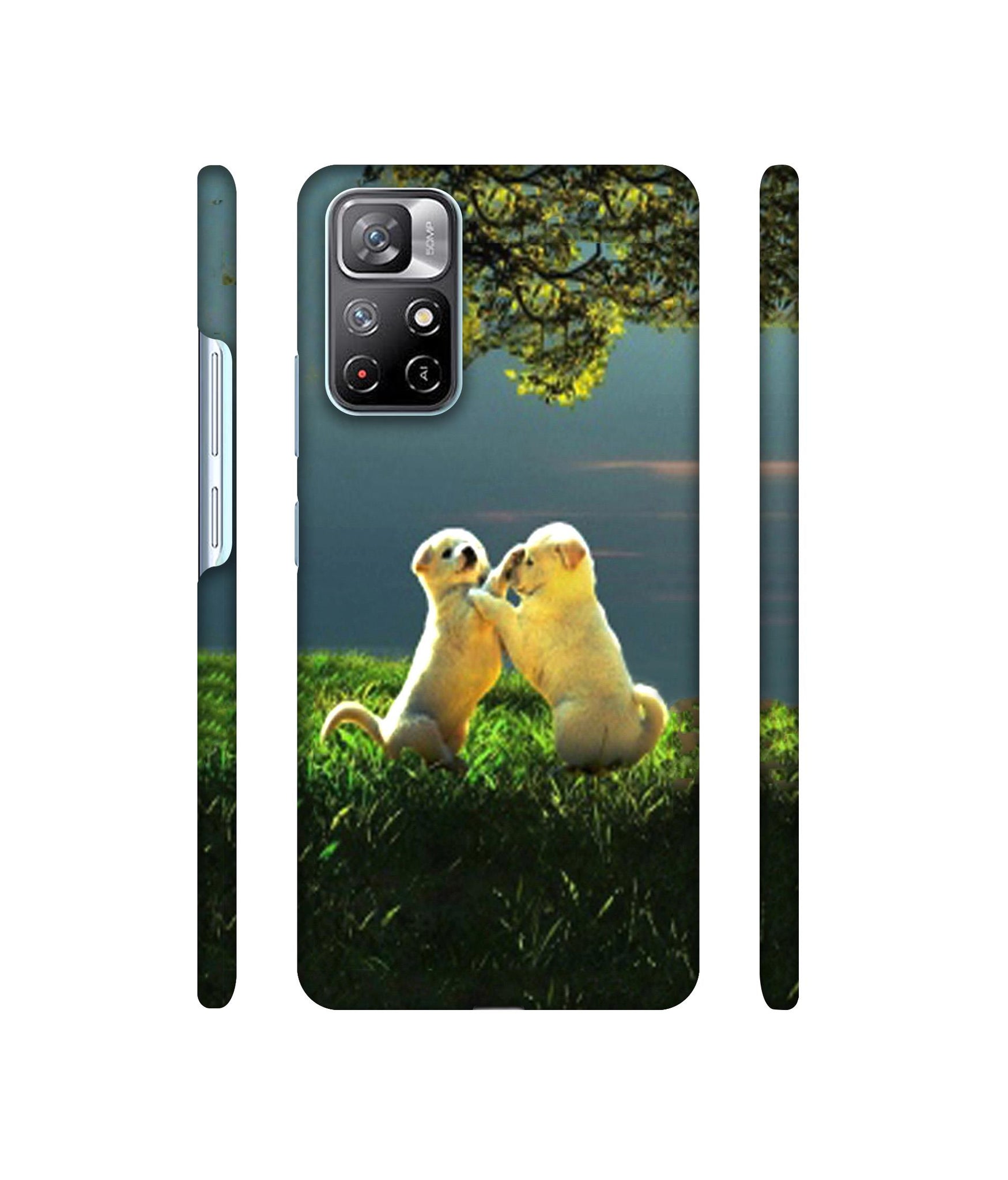 Puppy Couple Play Kids Nature Designer Hard Back Cover for Mi Redmi Note 11T 5G / Poco M4 Pro 5G