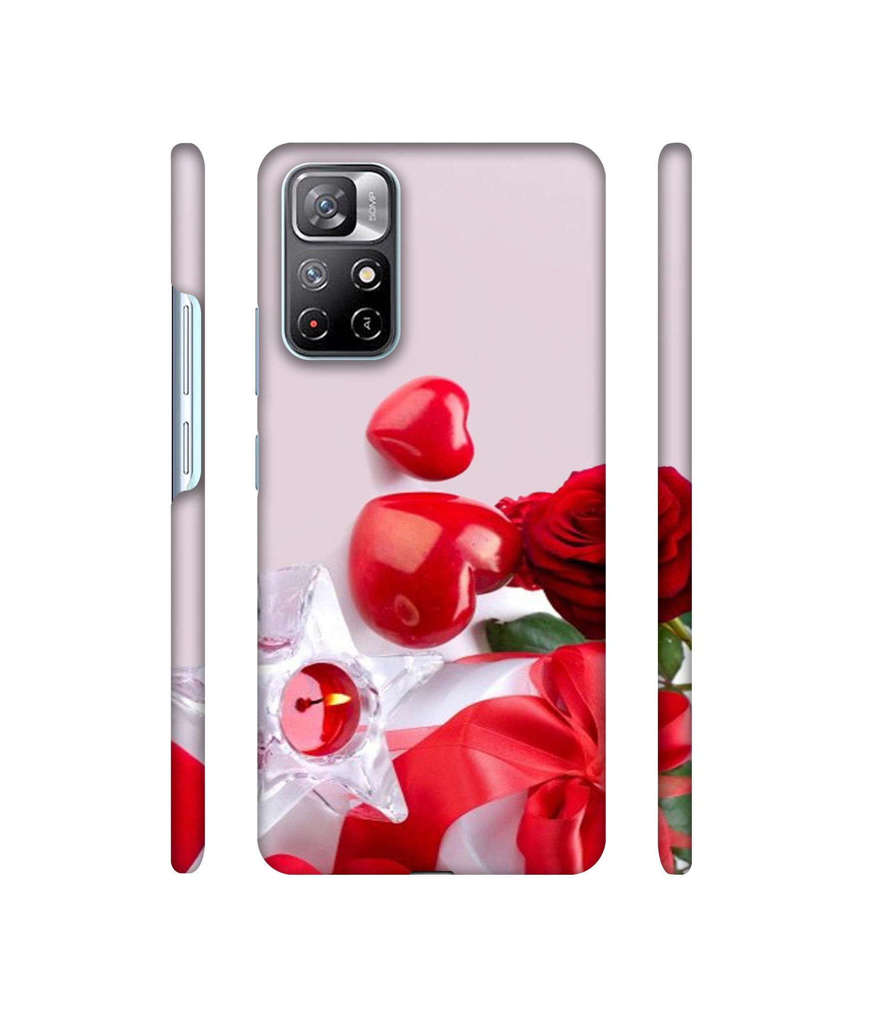 Red Rose Heart Valentines Couple Designer Hard Back Cover for Mi Redmi Note 11T 5G / Poco M4 Pro 5G