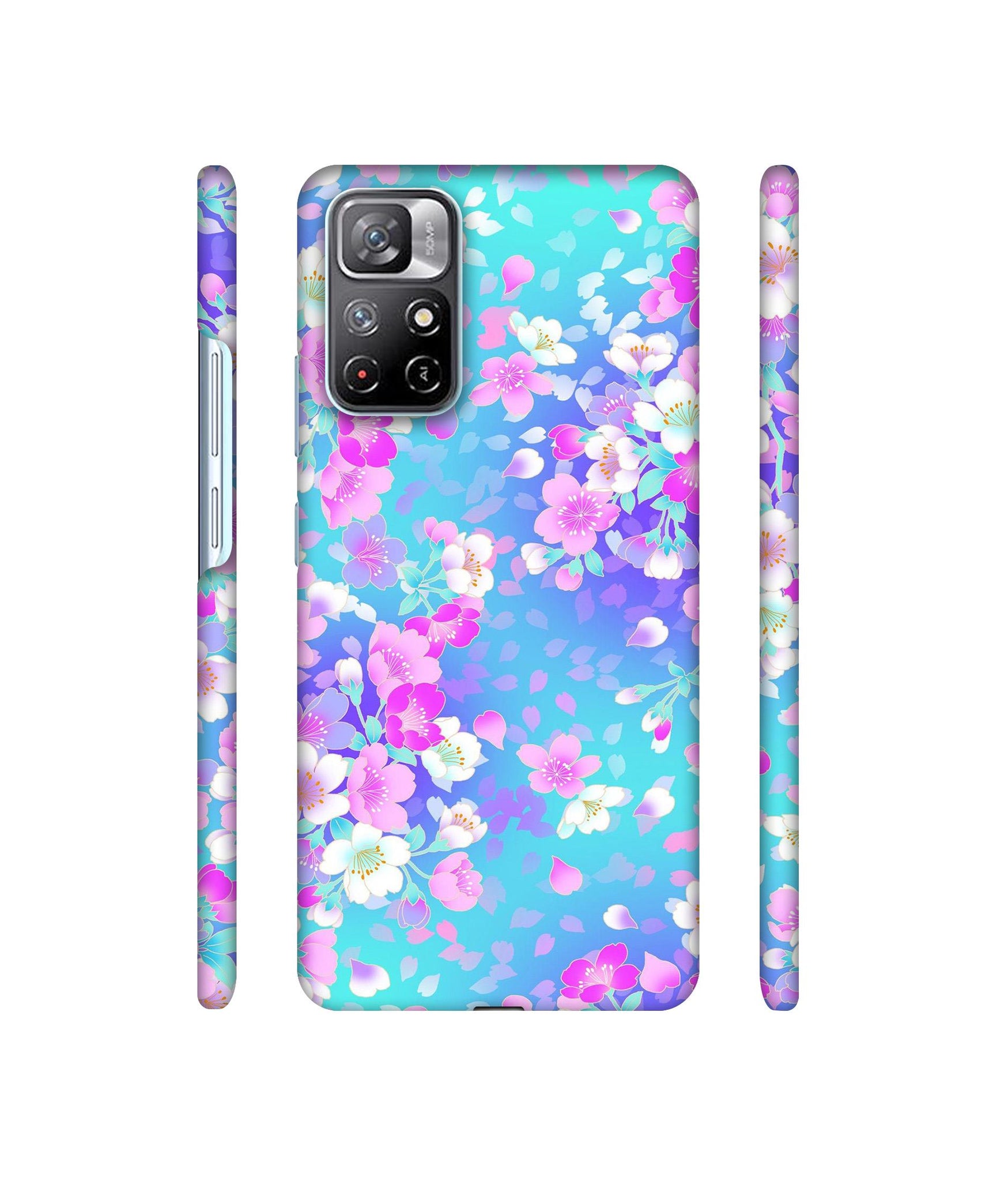 Floral Blue Pattern Designer Hard Back Cover for Mi Redmi Note 11T 5G / Poco M4 Pro 5G