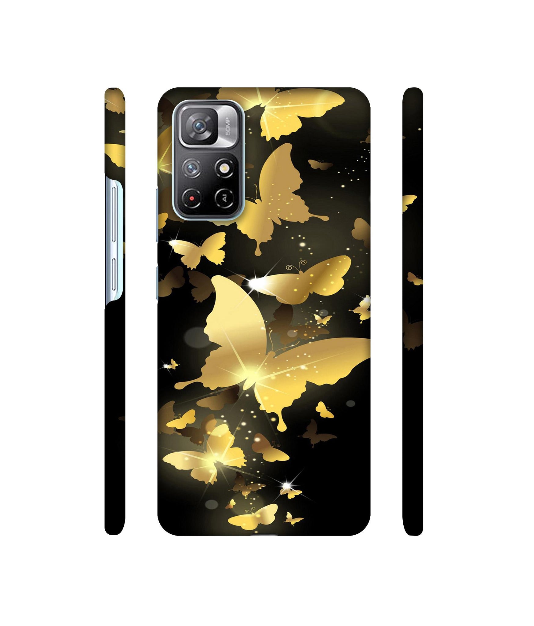 Golden Butterfly Pattern Designer Hard Back Cover for Mi Redmi Note 11T 5G / Poco M4 Pro 5G