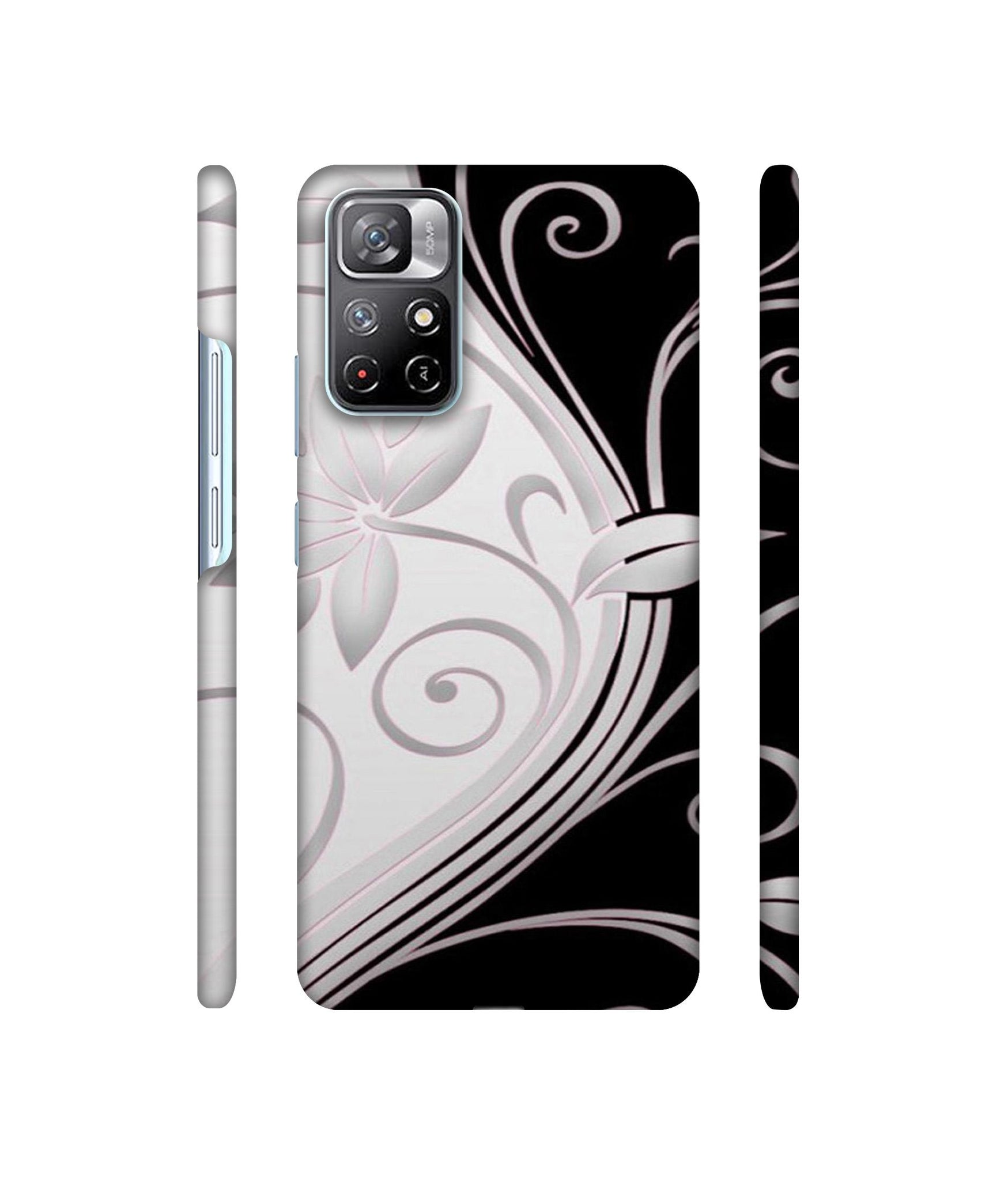 Black And White Flower Designer Hard Back Cover for Mi Redmi Note 11T 5G / Poco M4 Pro 5G
