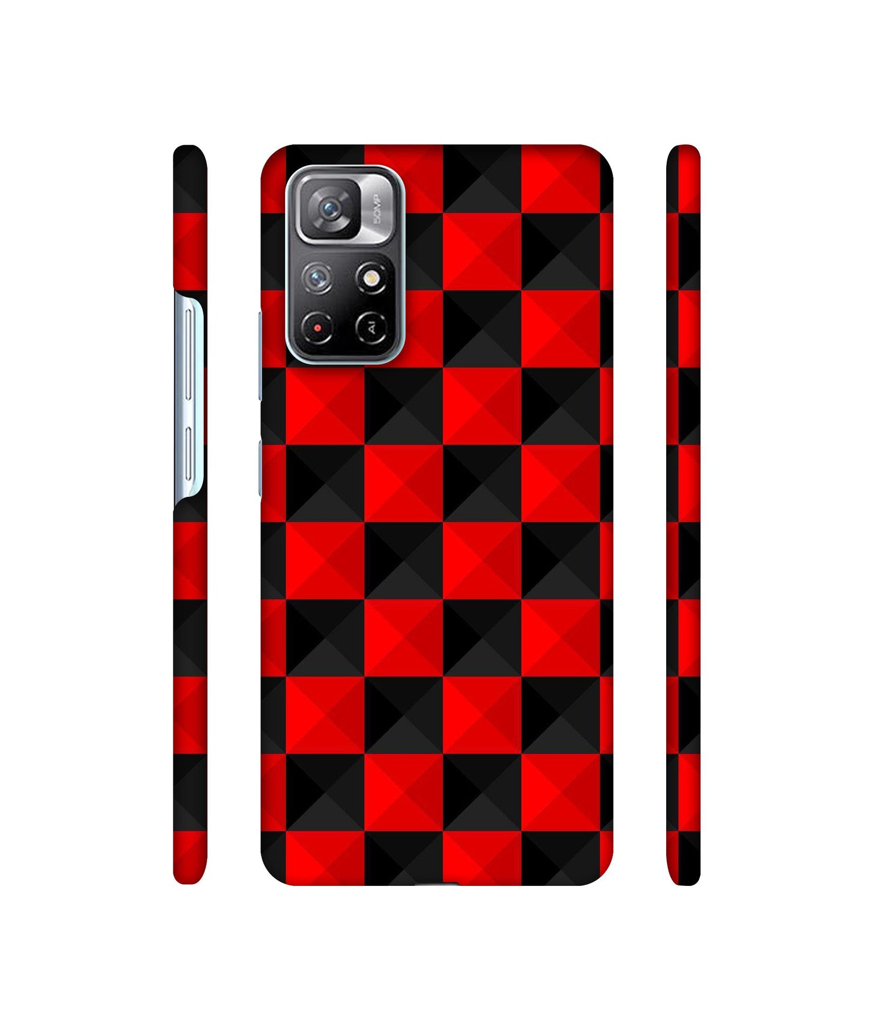 Red N Black Cubes Designer Hard Back Cover for Mi Redmi Note 11T 5G / Poco M4 Pro 5G