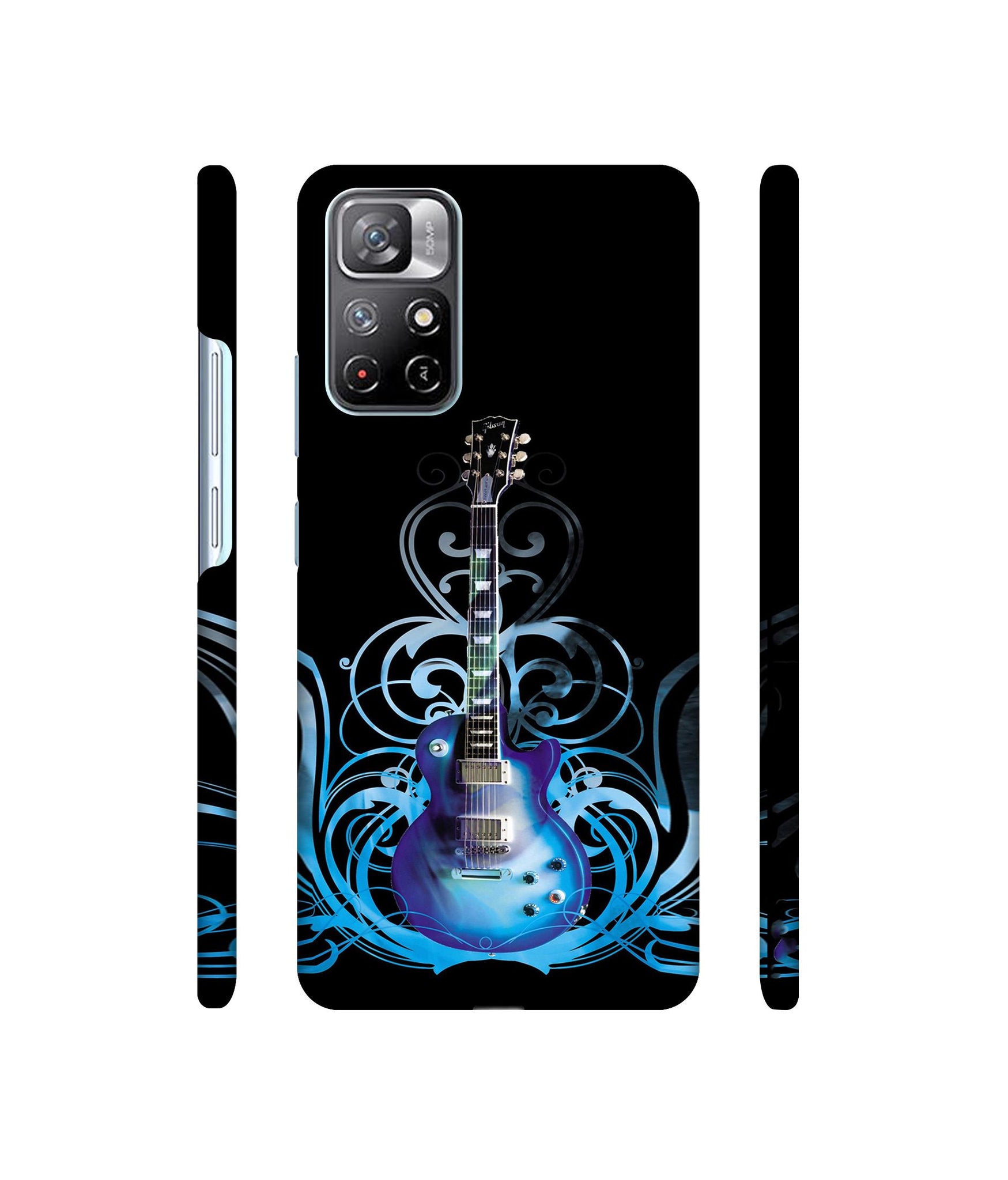 Guitar In Blue Pattern Designer Hard Back Cover for Mi Redmi Note 11T 5G / Poco M4 Pro 5G