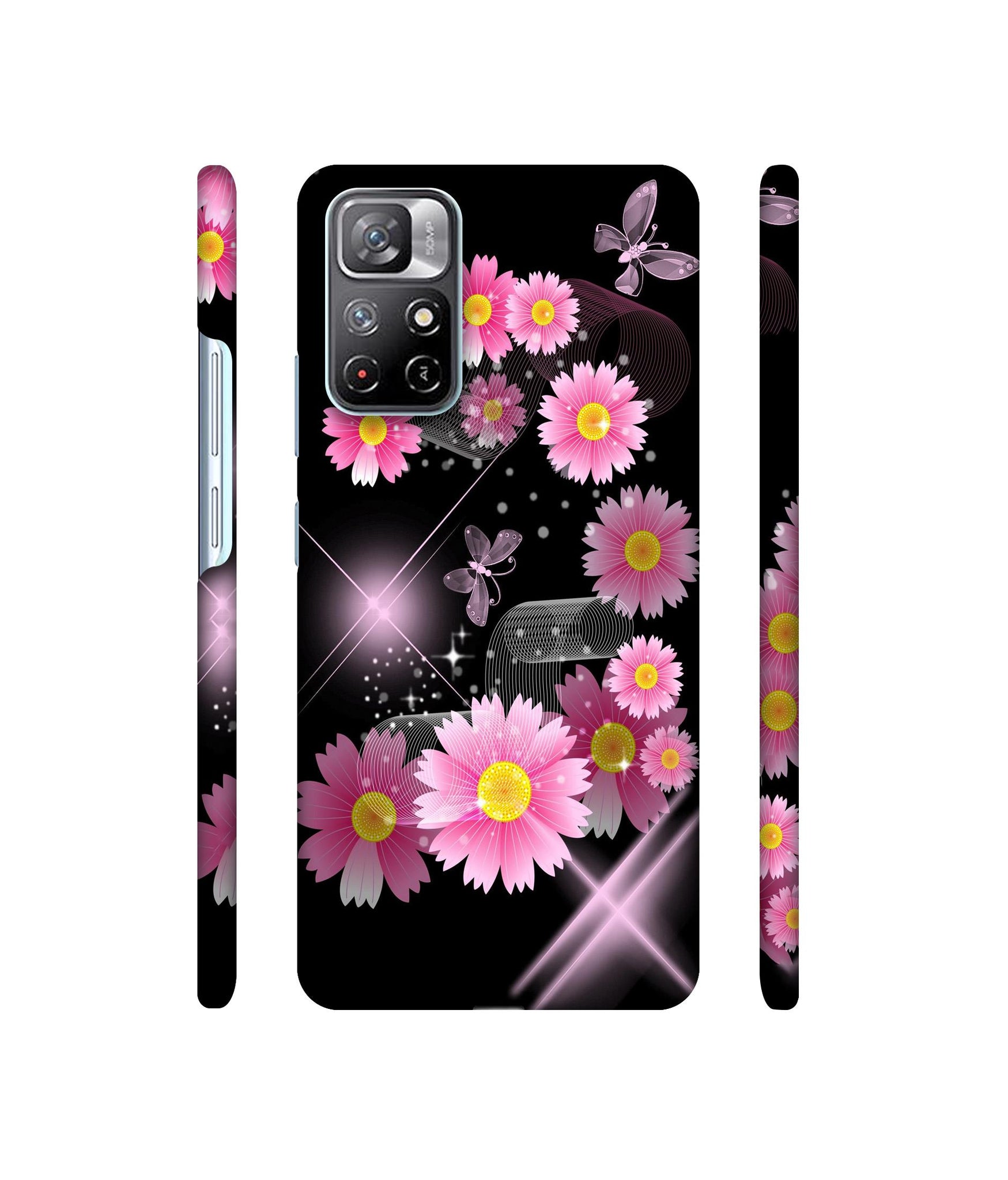 Pink Flower Designer Hard Back Cover for Mi Redmi Note 11T 5G / Poco M4 Pro 5G