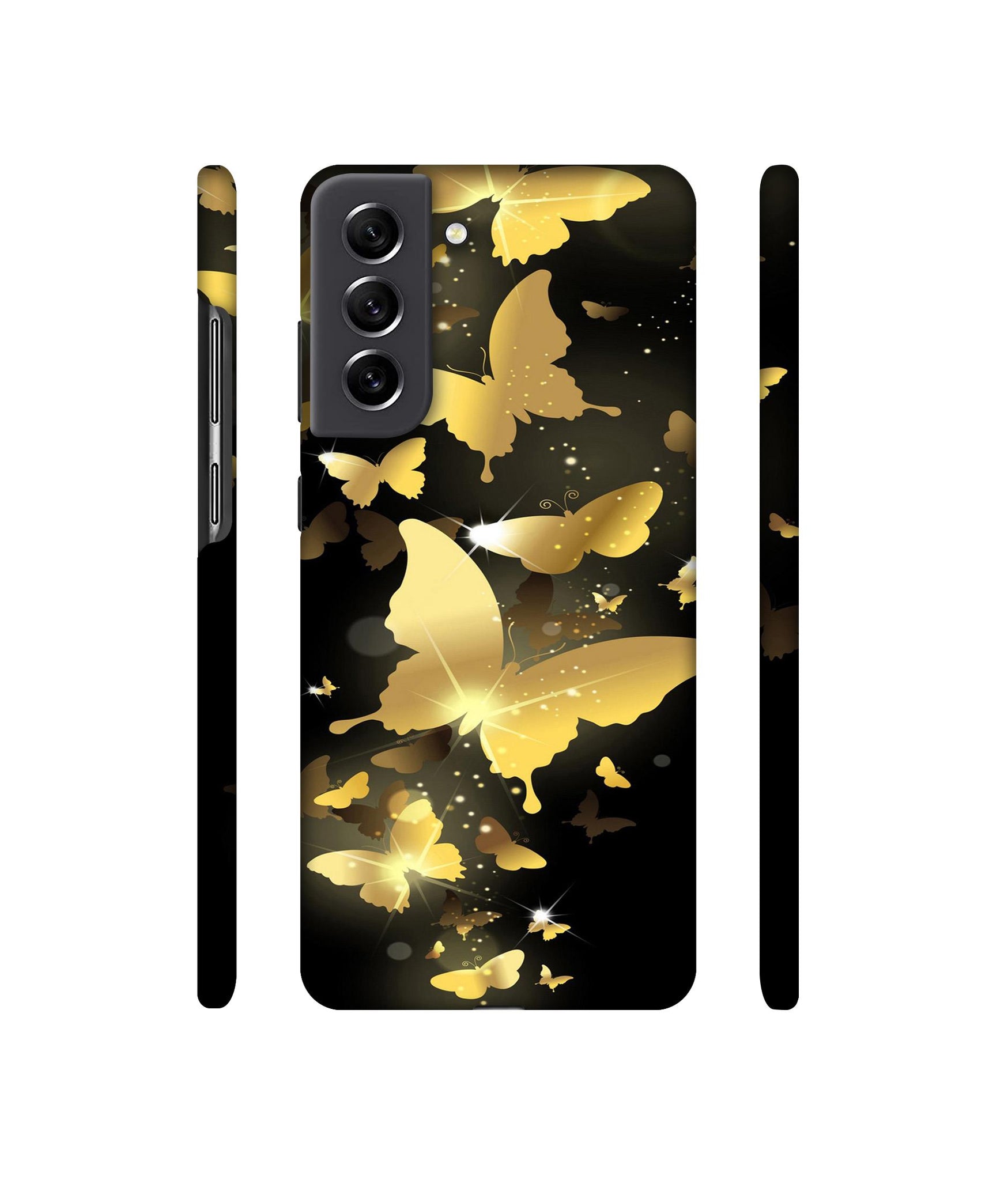 Golden Butterfly Pattern Designer Hard Back Cover for Samsung Galaxy S21 FE 5G