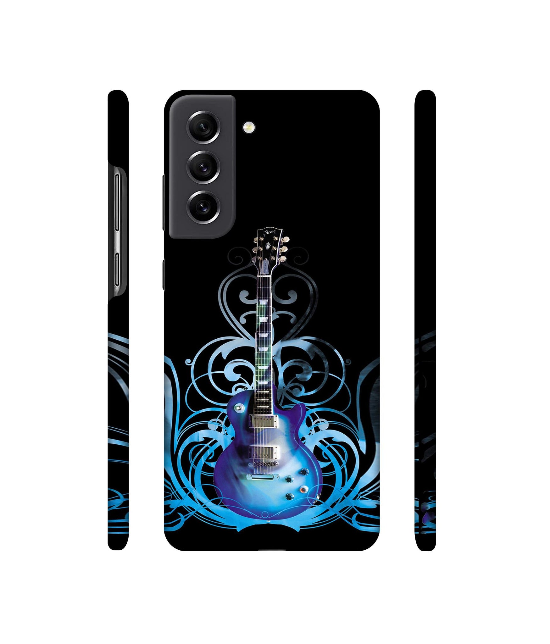 Guitar In Blue Pattern Designer Hard Back Cover for Samsung Galaxy S21 FE 5G