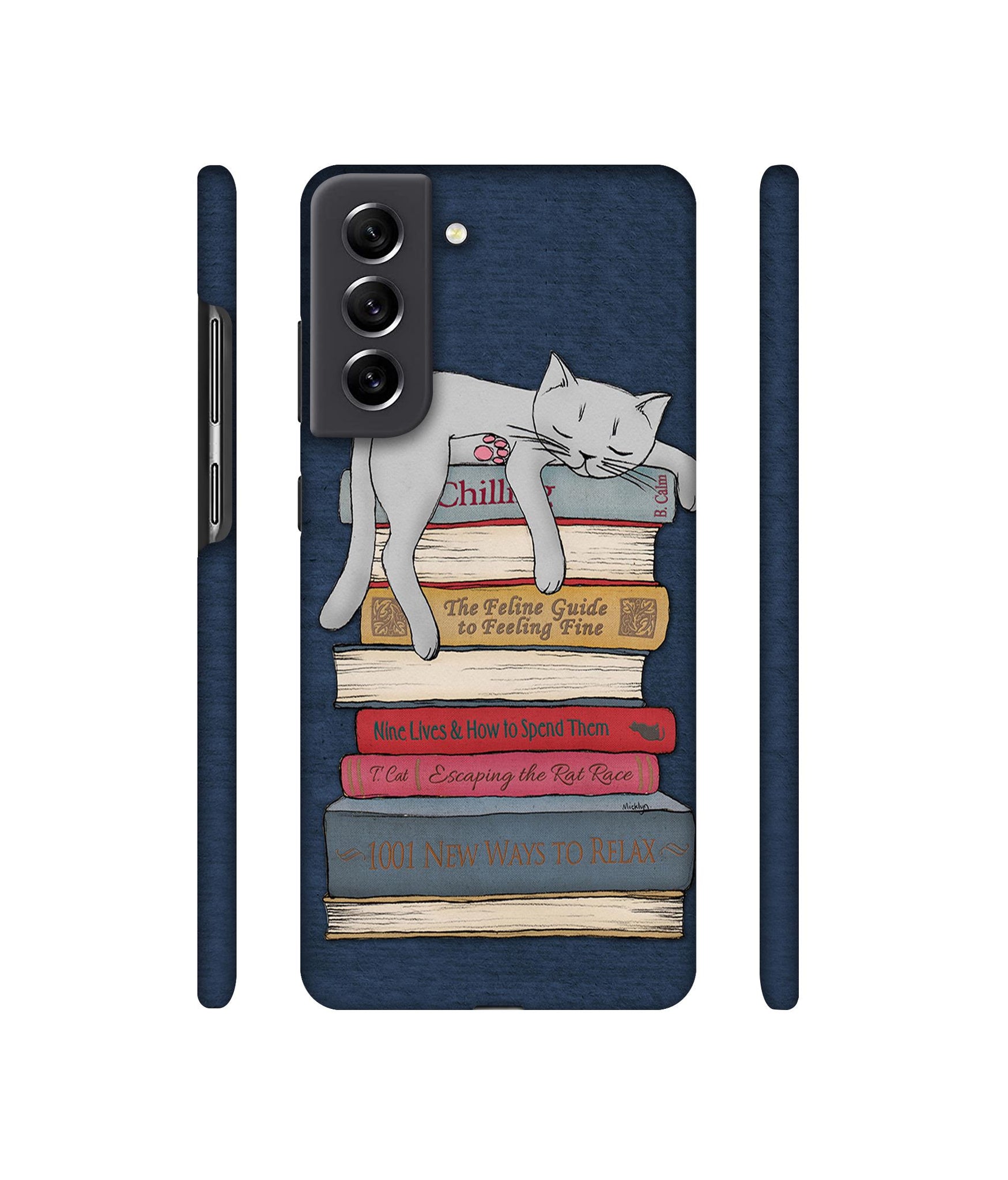 Cat Sleeping On The Books Designer Hard Back Cover for Samsung Galaxy S21 FE 5G