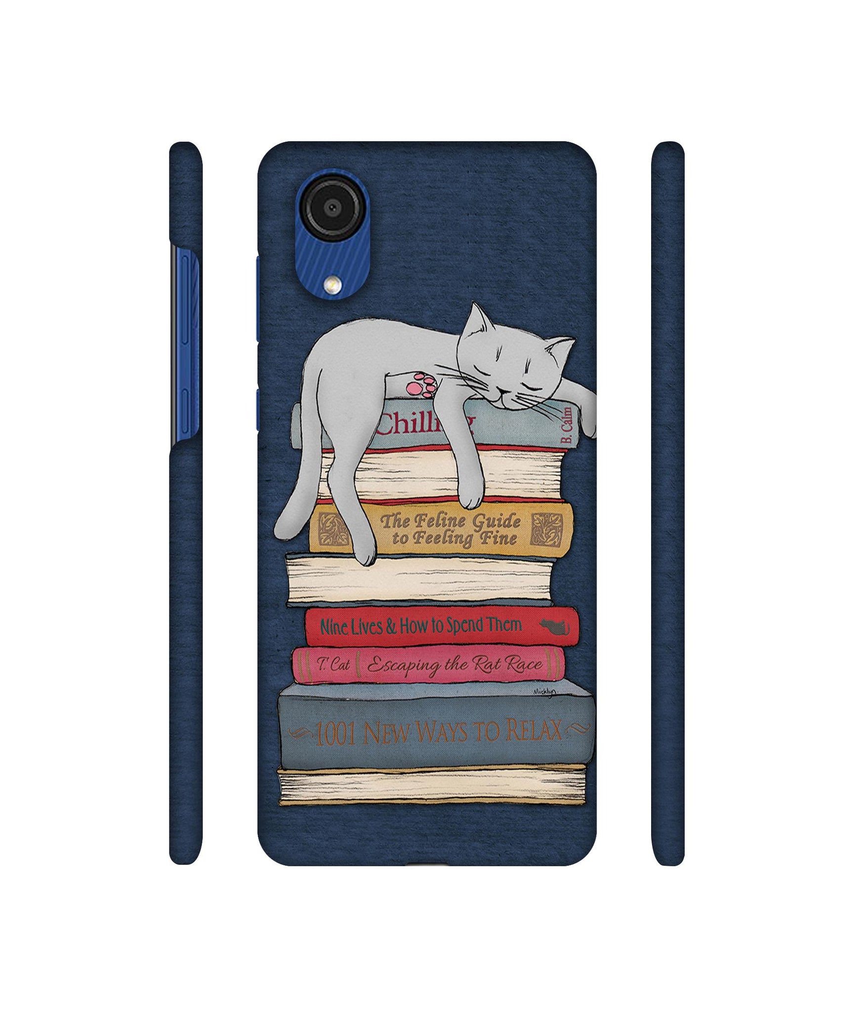 Cat Sleeping On The Books Designer Hard Back Cover for Samsung Galaxy A03 Core