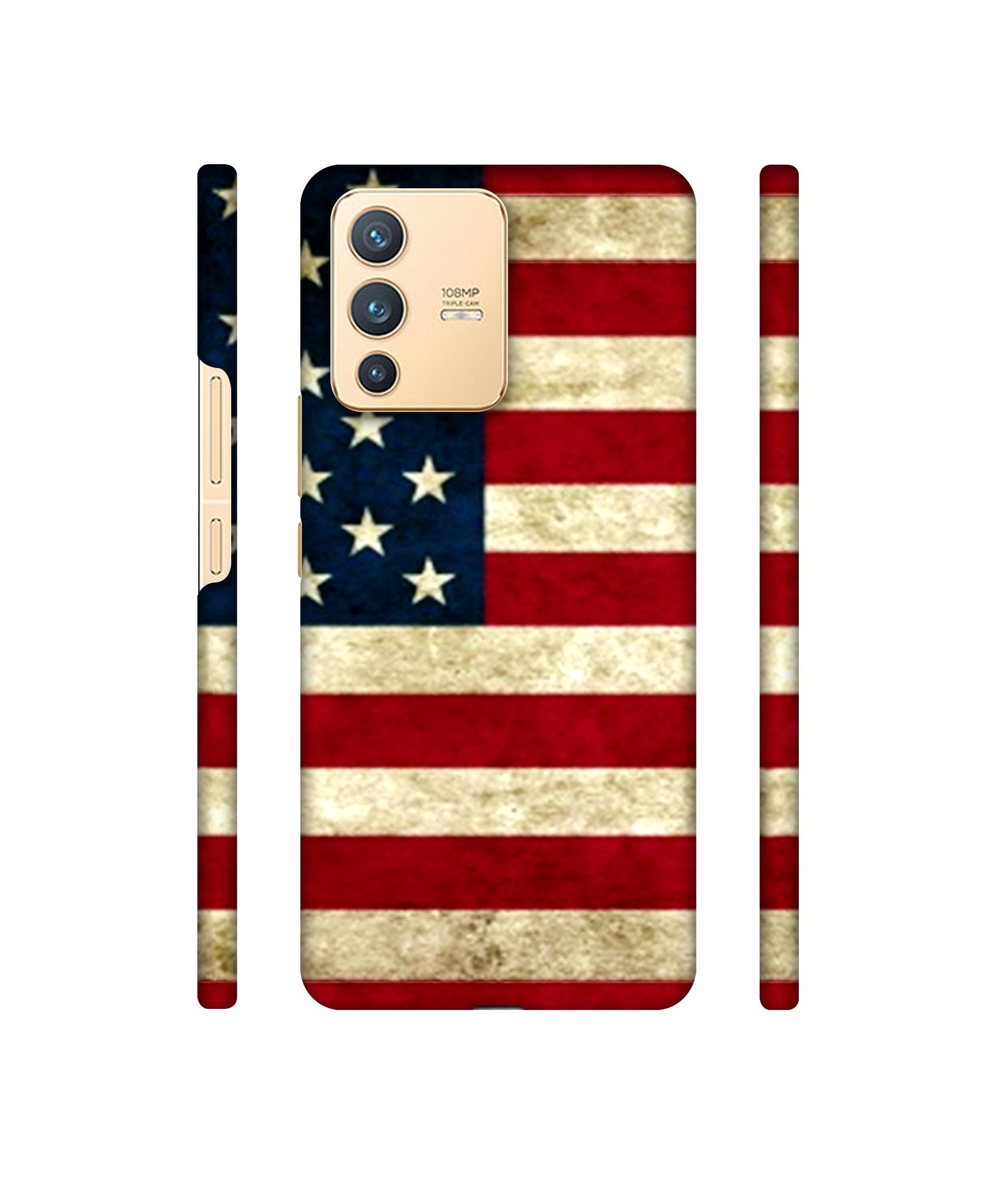 Multicoloured USA Flag Designer Hard Back Cover for Vivo V23 5G