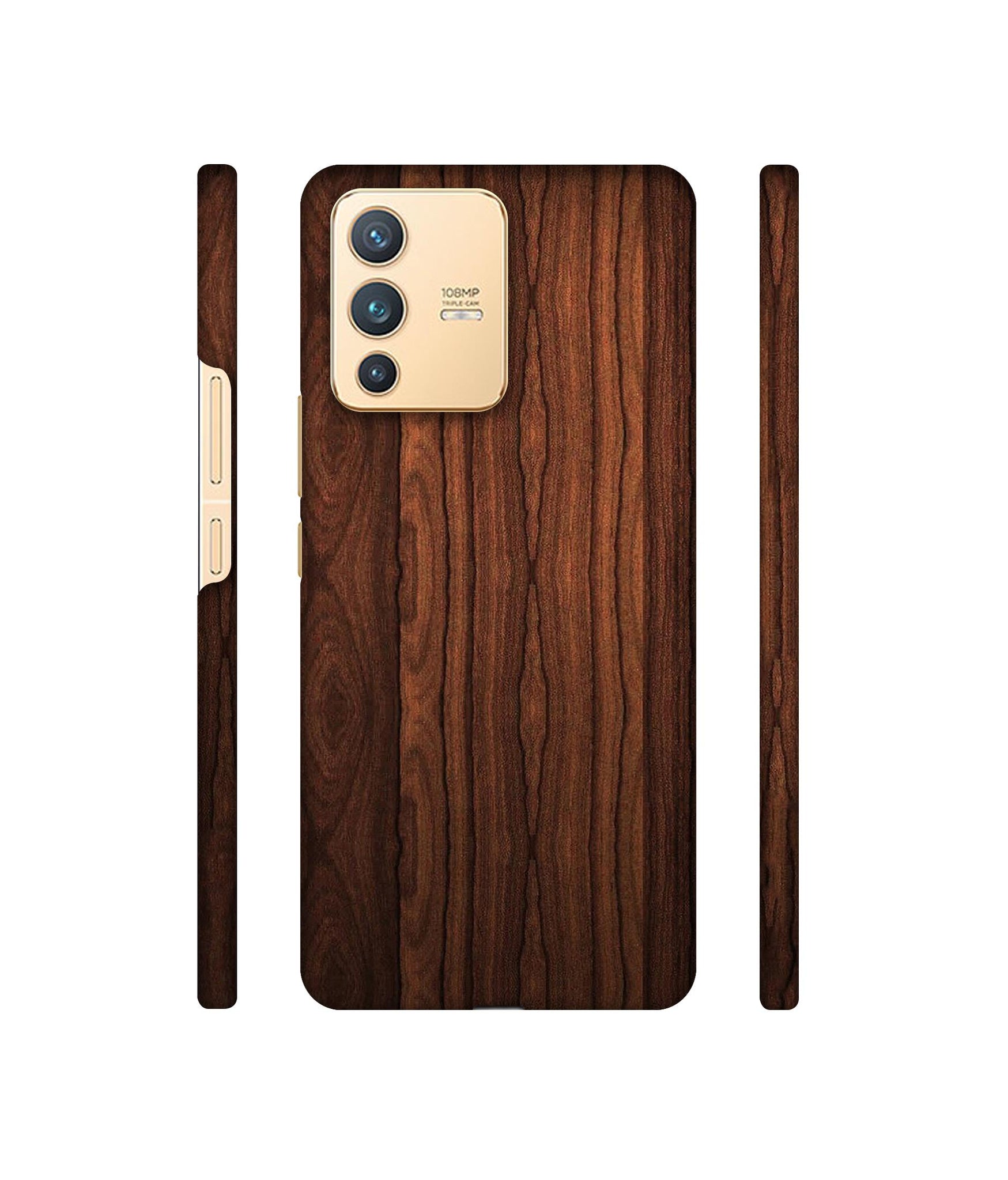 Brown Wooden Texture Designer Hard Back Cover for Vivo V23 5G