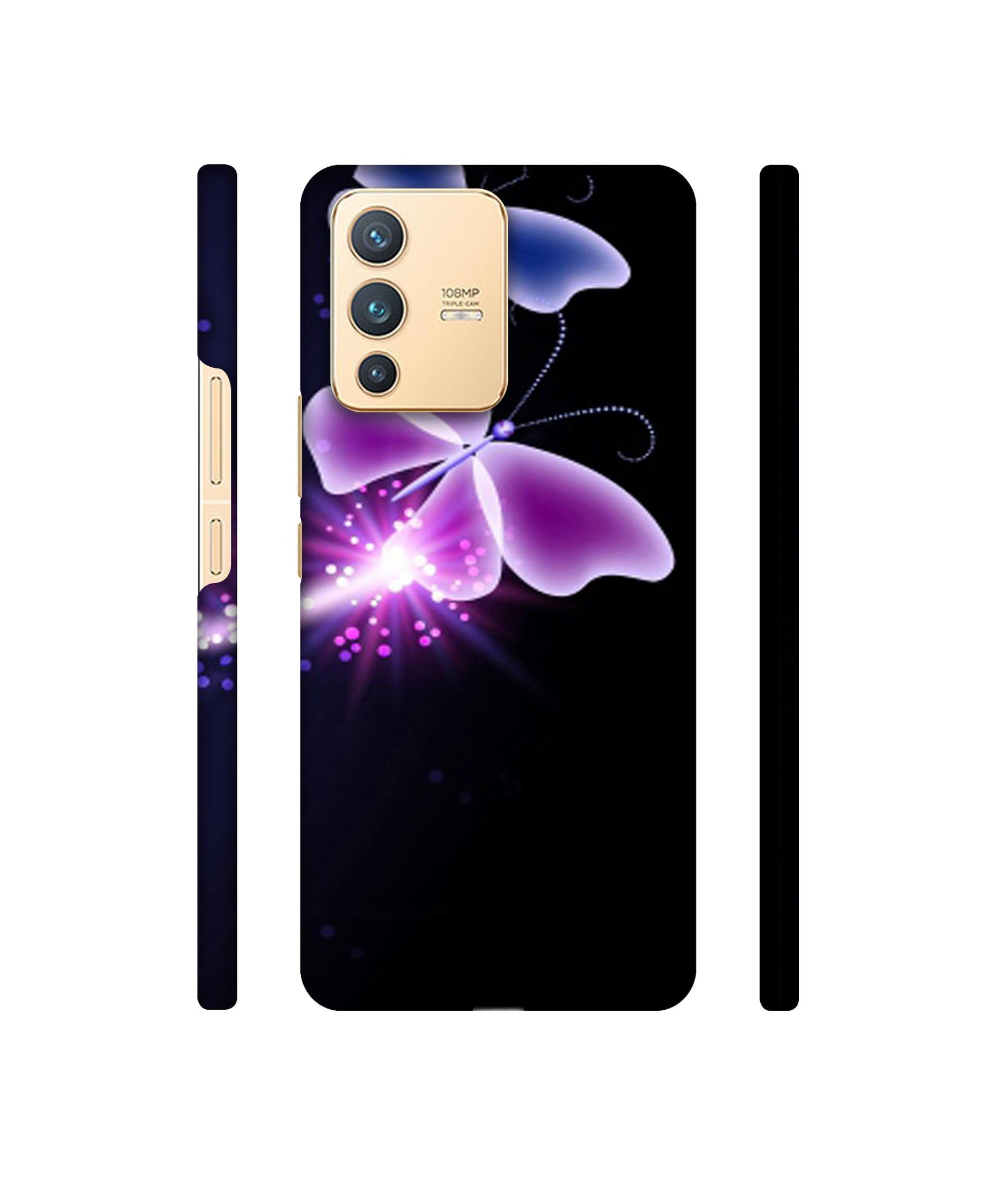 Neon Butterfly Light Abstract Shine Designer Hard Back Cover for Vivo V23 5G