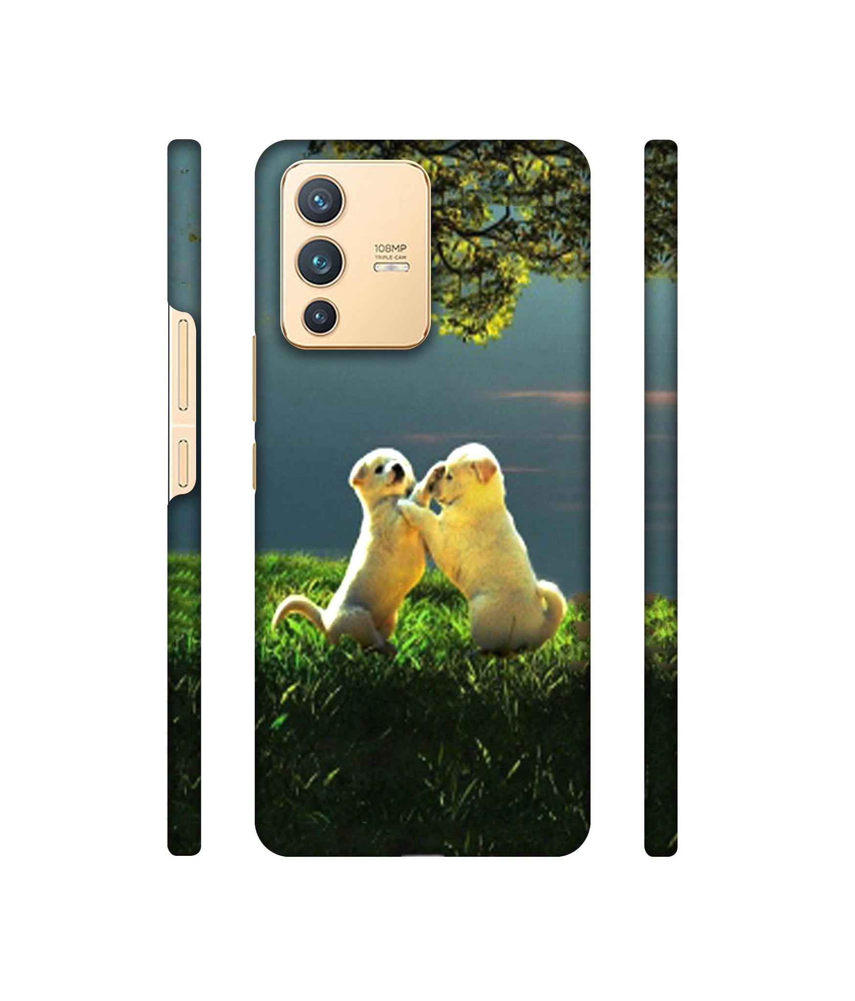 Puppy Couple Play Kids Nature Designer Hard Back Cover for Vivo V23 5G