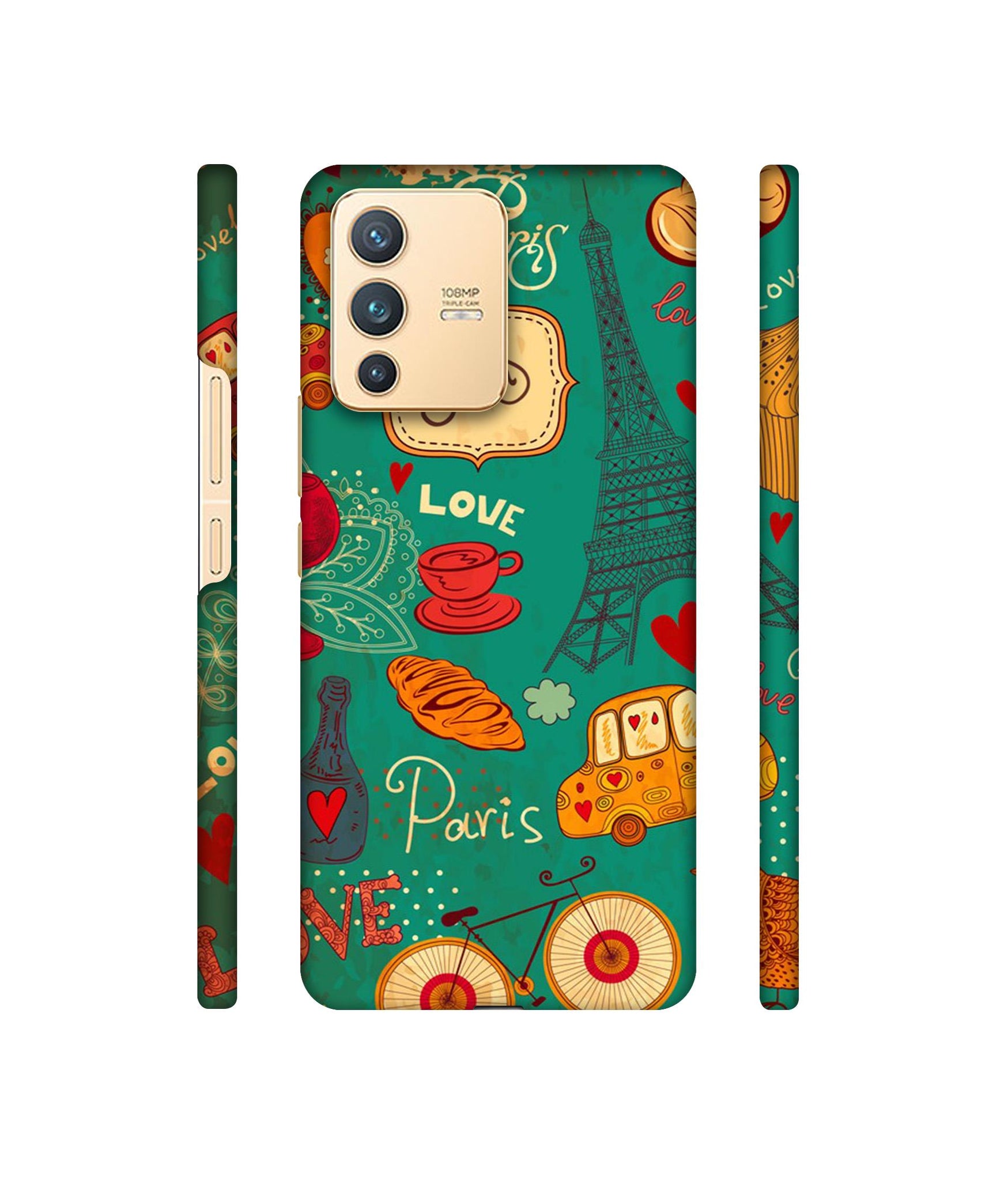 Paris Love Print Designer Hard Back Cover for Vivo V23 5G