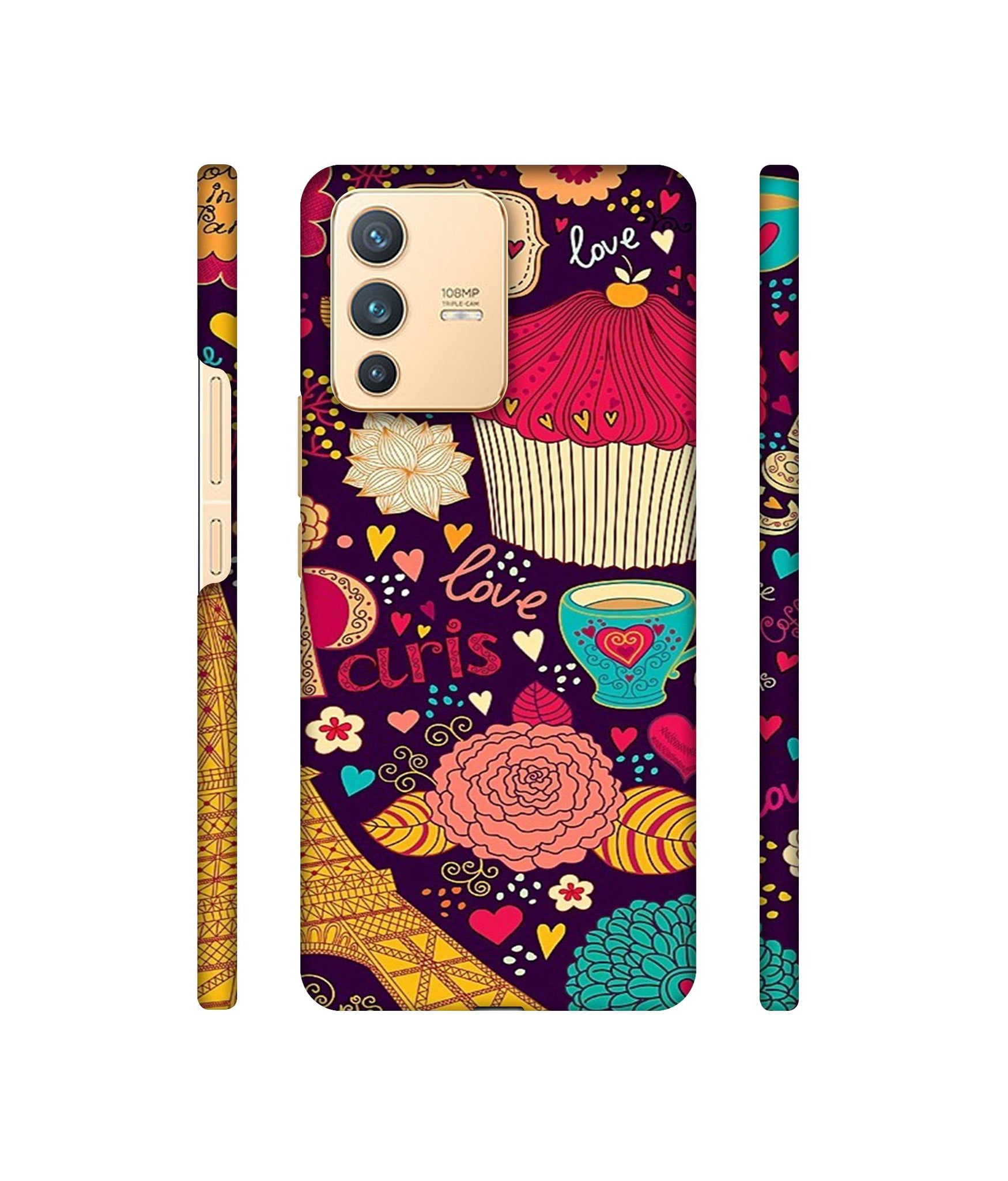 Paris Flower Love Designer Hard Back Cover for Vivo V23 5G