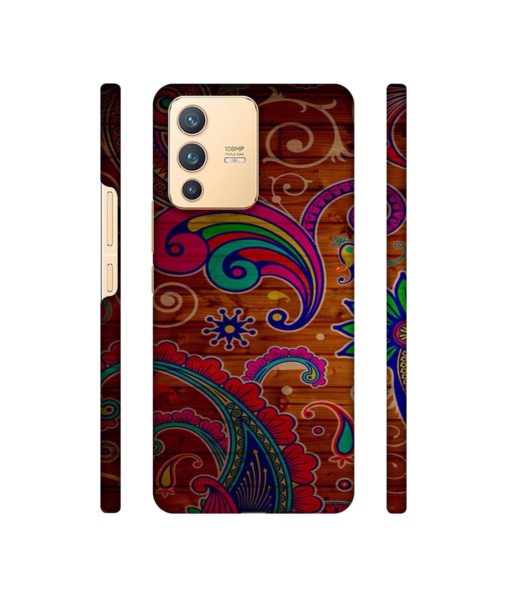 Wooden Pattern Print Designer Hard Back Cover for Vivo V23 5G