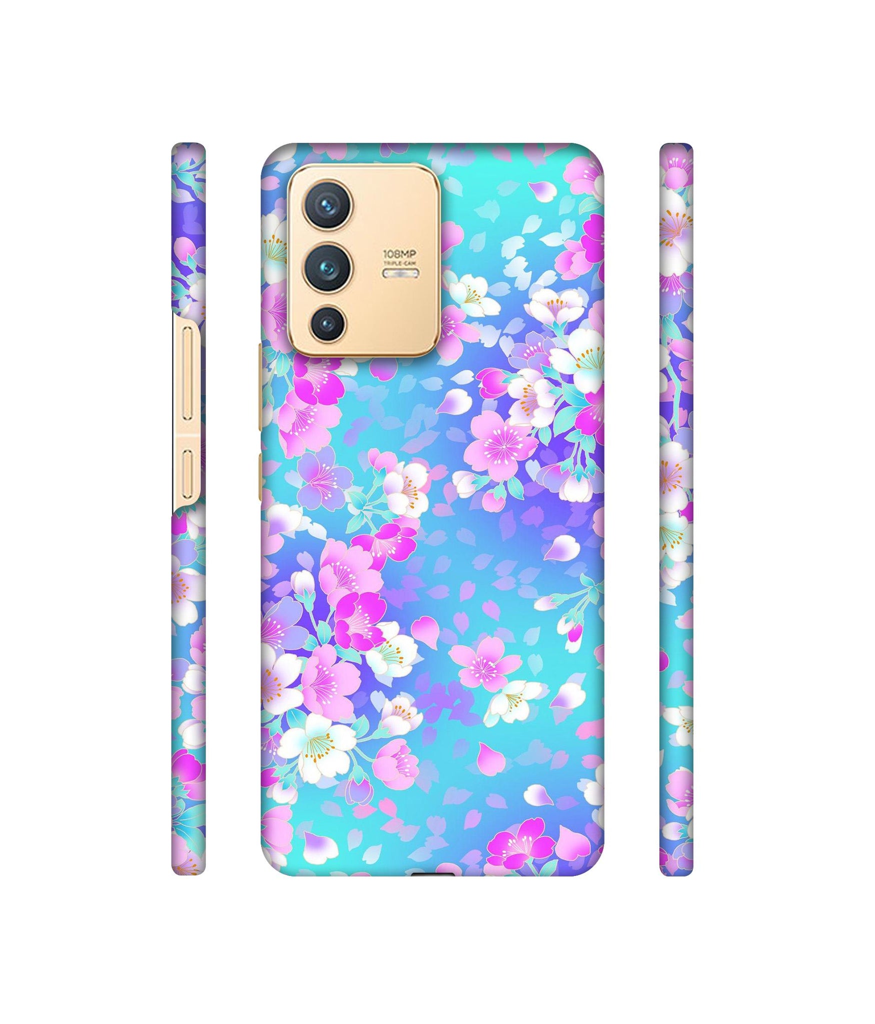 Floral Blue Pattern Designer Hard Back Cover for Vivo V23 5G