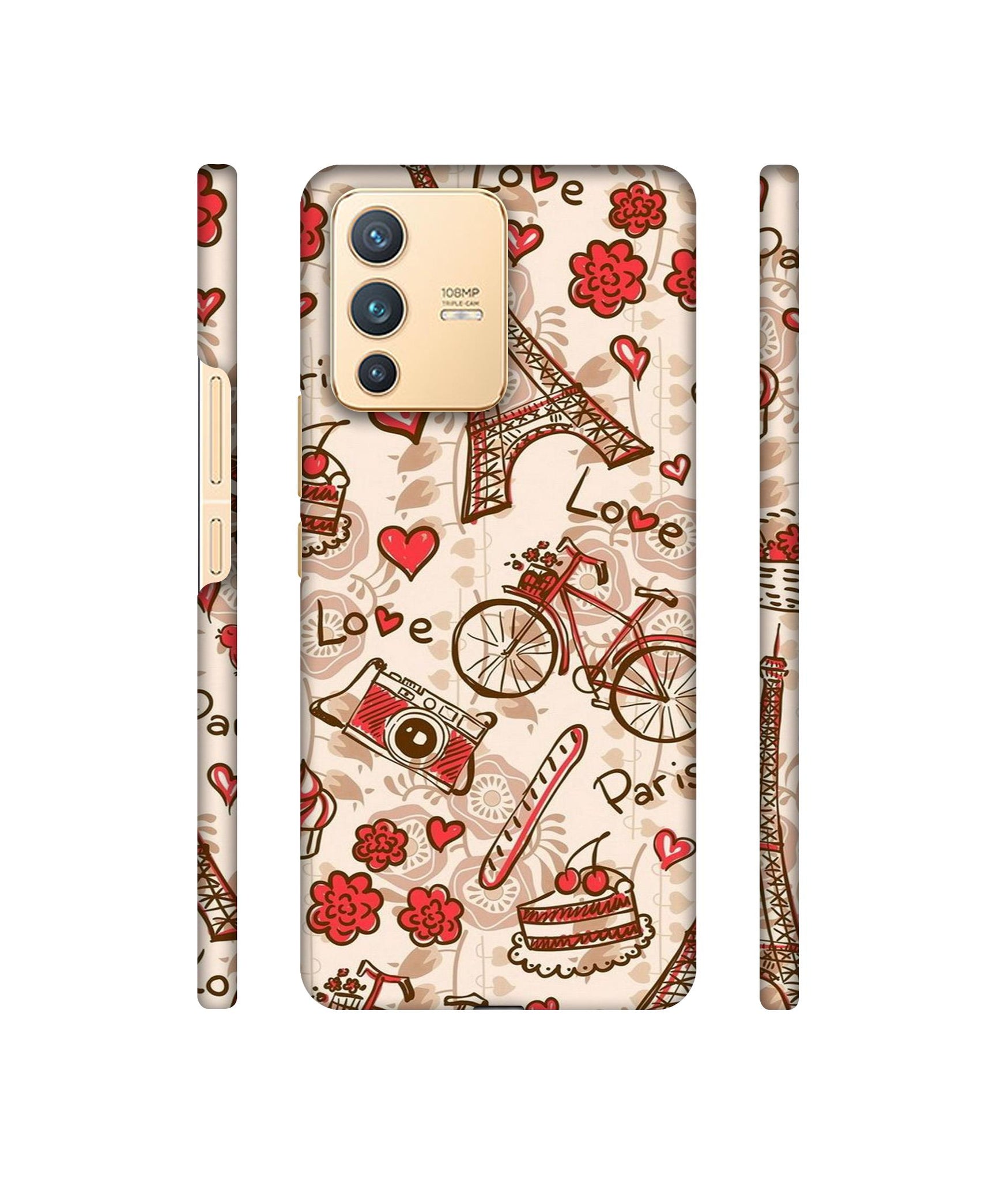 Vintage Paris Designer Hard Back Cover for Vivo V23 5G