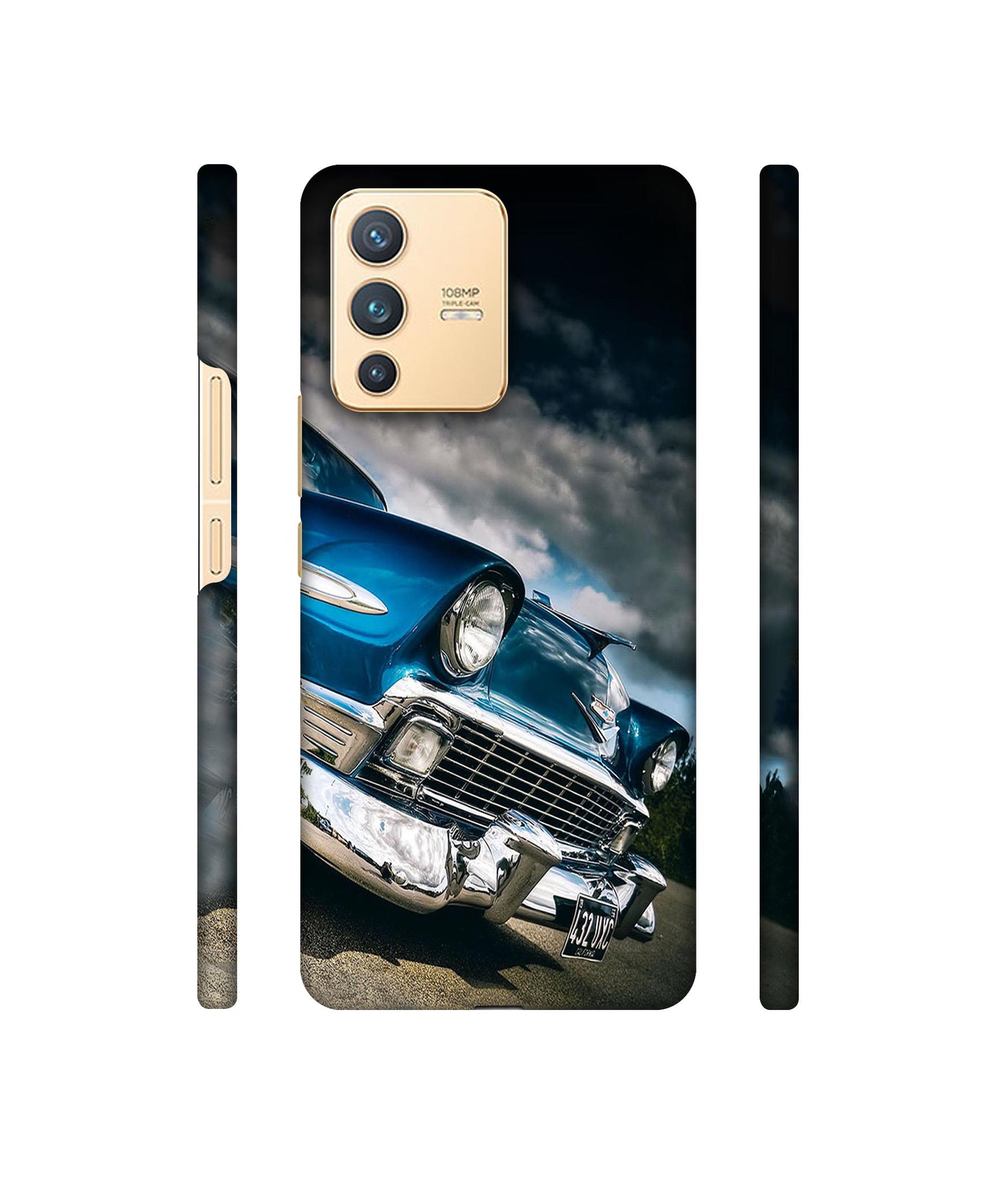 Vintage Car Pattern Designer Hard Back Cover for Vivo V23 5G
