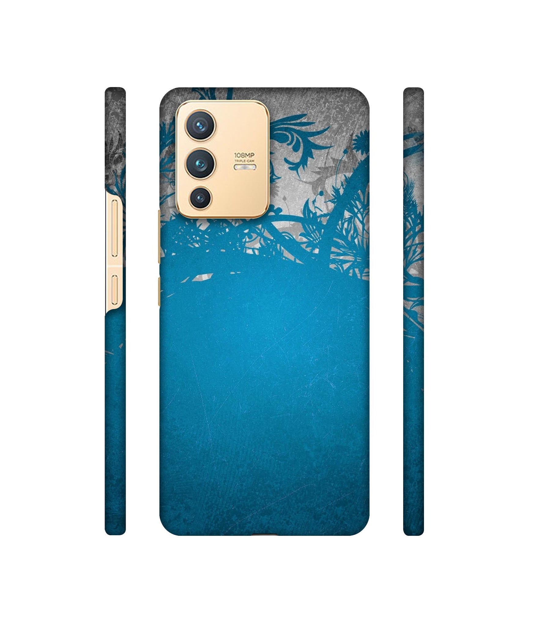 Blue Floral Pattern Designer Hard Back Cover for Vivo V23 5G