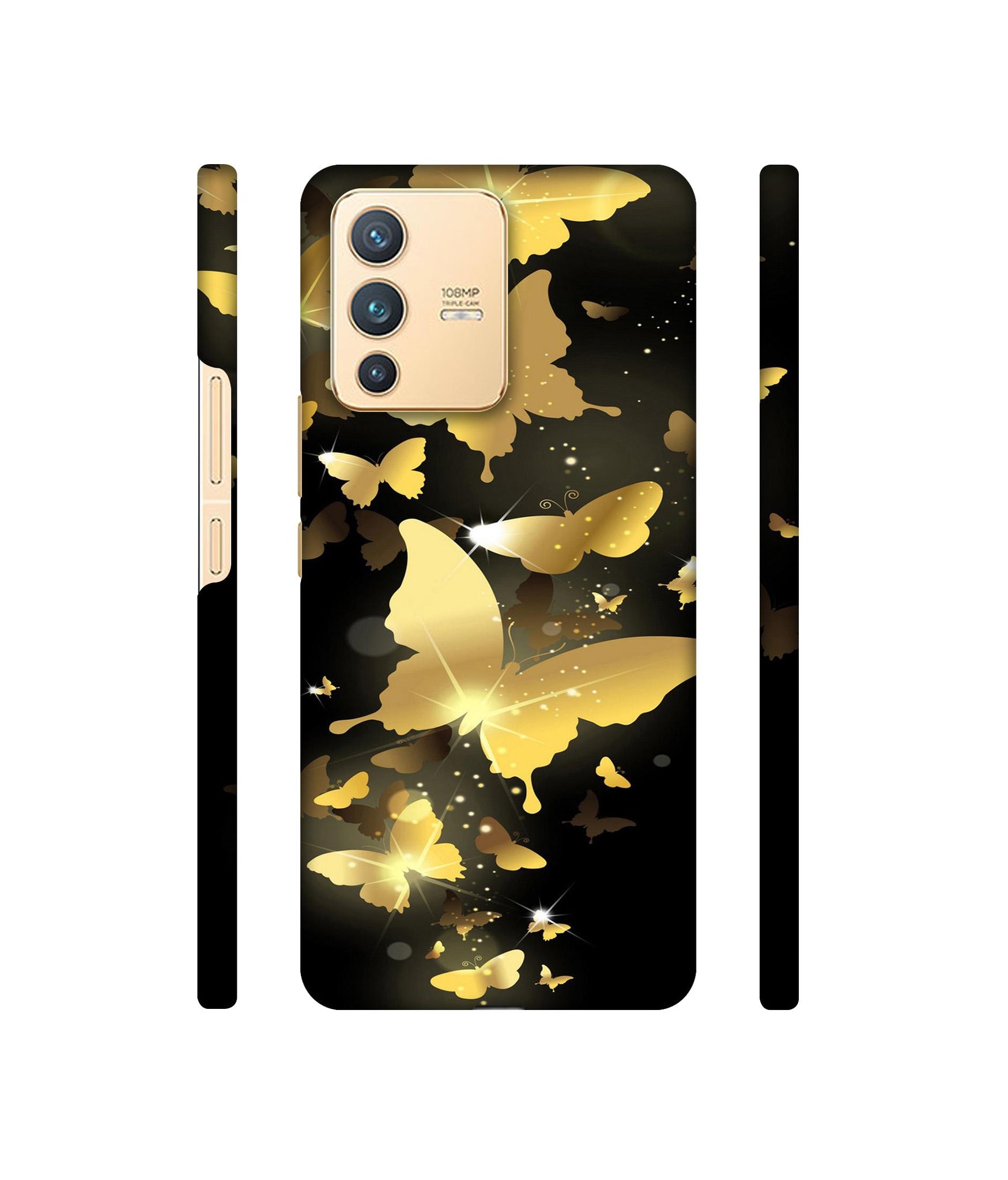 Golden Butterfly Pattern Designer Hard Back Cover for Vivo V23 5G