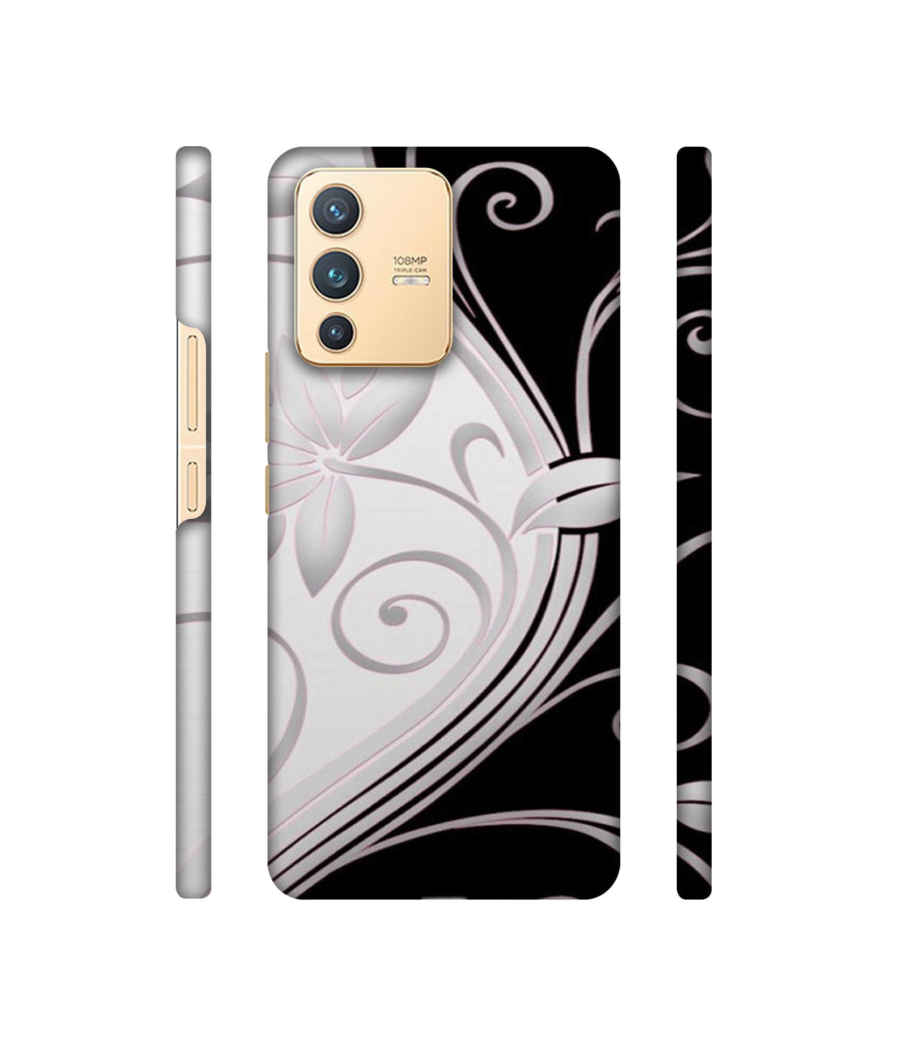 Black And White Flower Designer Hard Back Cover for Vivo V23 5G