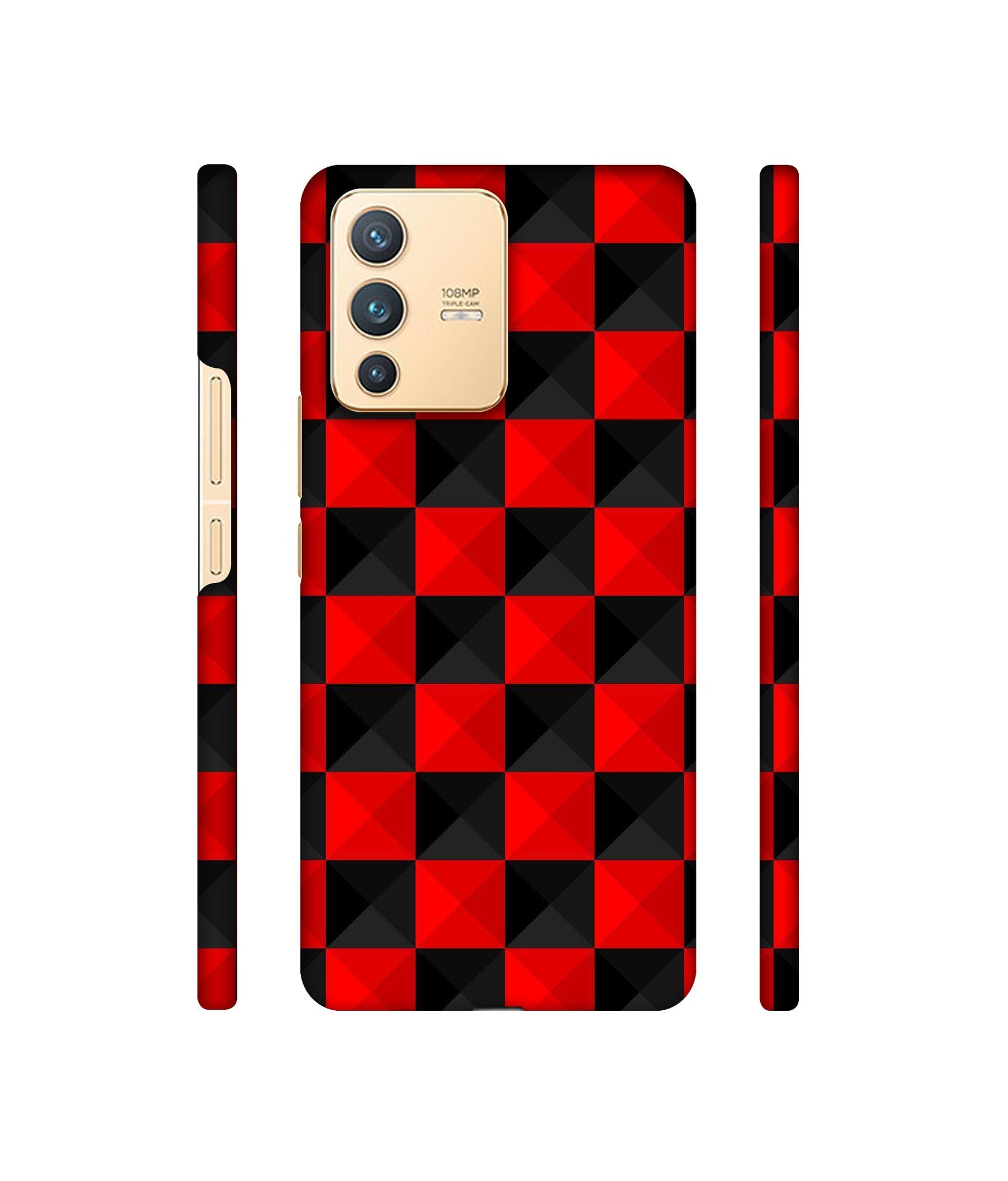 Red N Black Cubes Designer Hard Back Cover for Vivo V23 5G