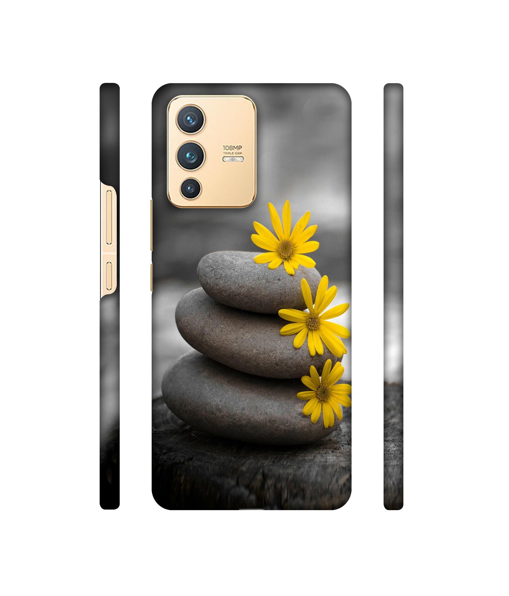 Stones And Flower Designer Hard Back Cover for Vivo V23 5G