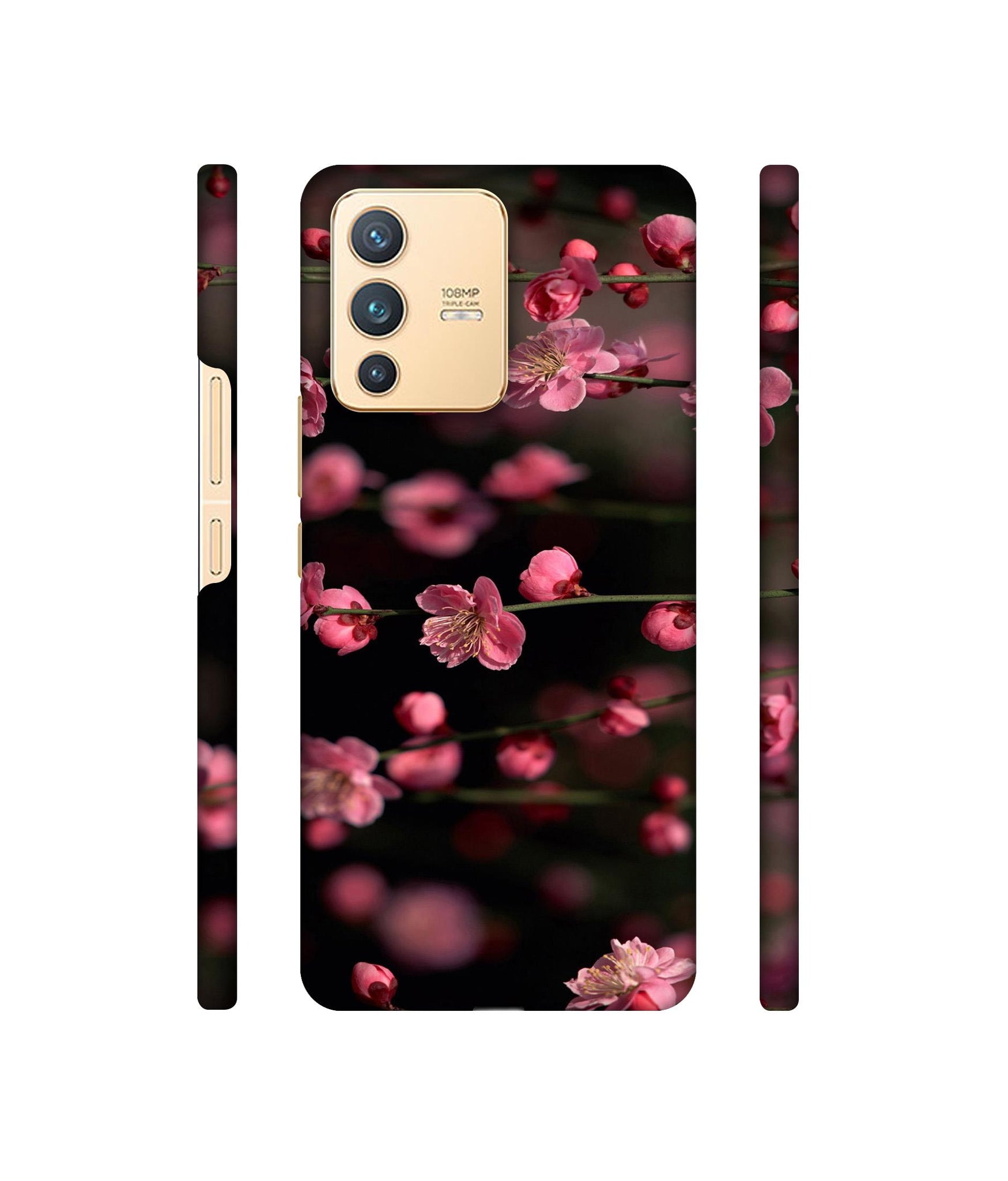 Pink Flowers Designer Hard Back Cover for Vivo V23 5G