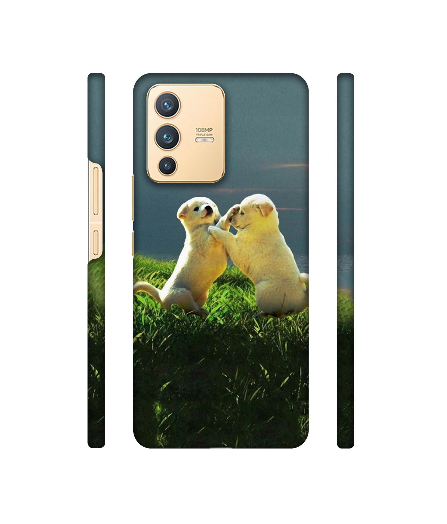 Puppy Couple Sunset Designer Hard Back Cover for Vivo V23 5G