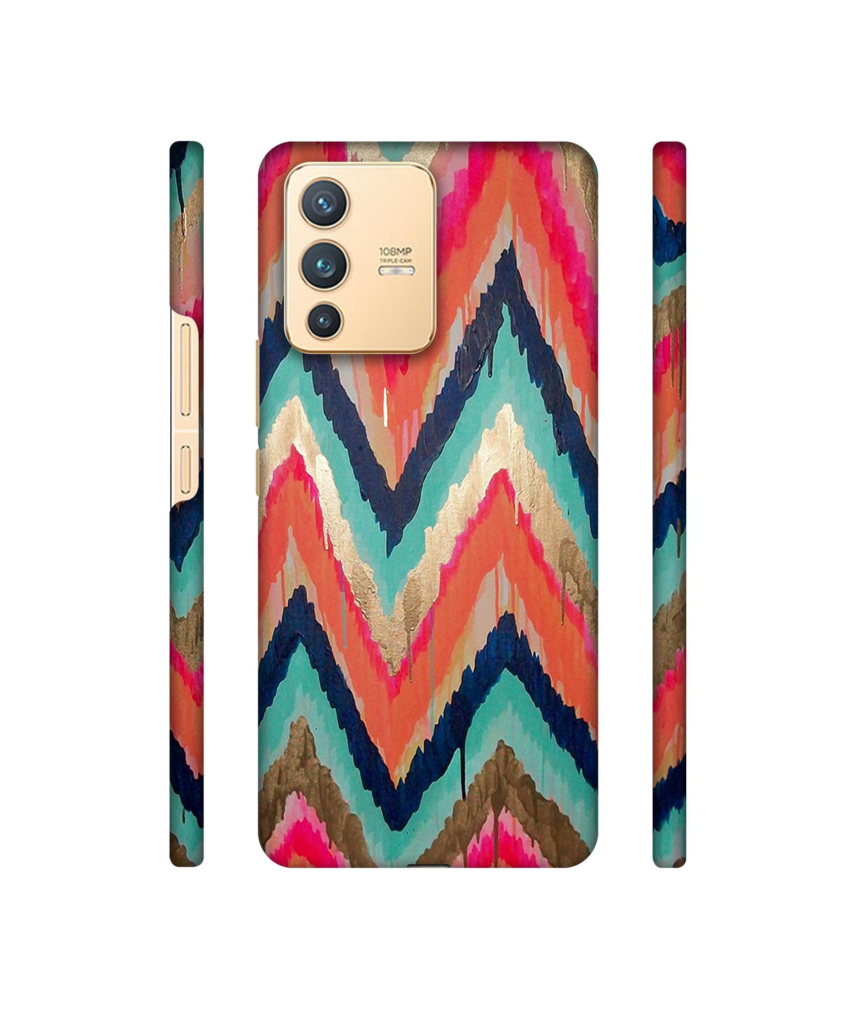 Colorful Zig-Zag Lines Art Designer Hard Back Cover for Vivo V23 5G