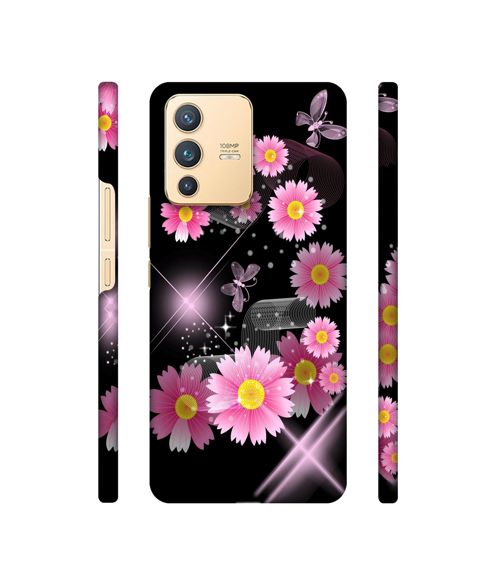 Pink Flower Designer Hard Back Cover for Vivo V23 5G
