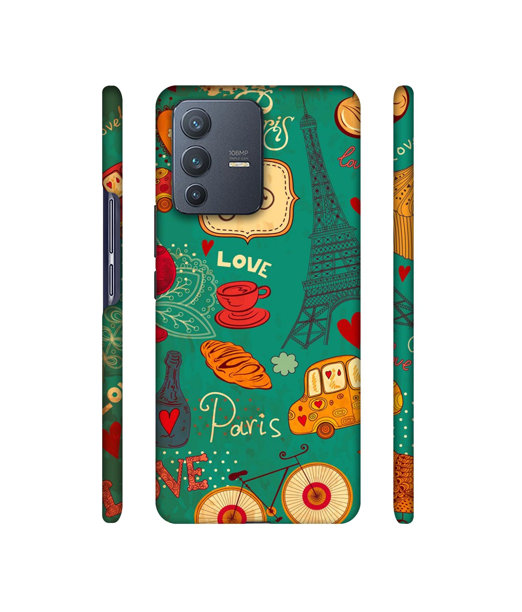 Paris Love Print Designer Hard Back Cover for Vivo V23 Pro 5G