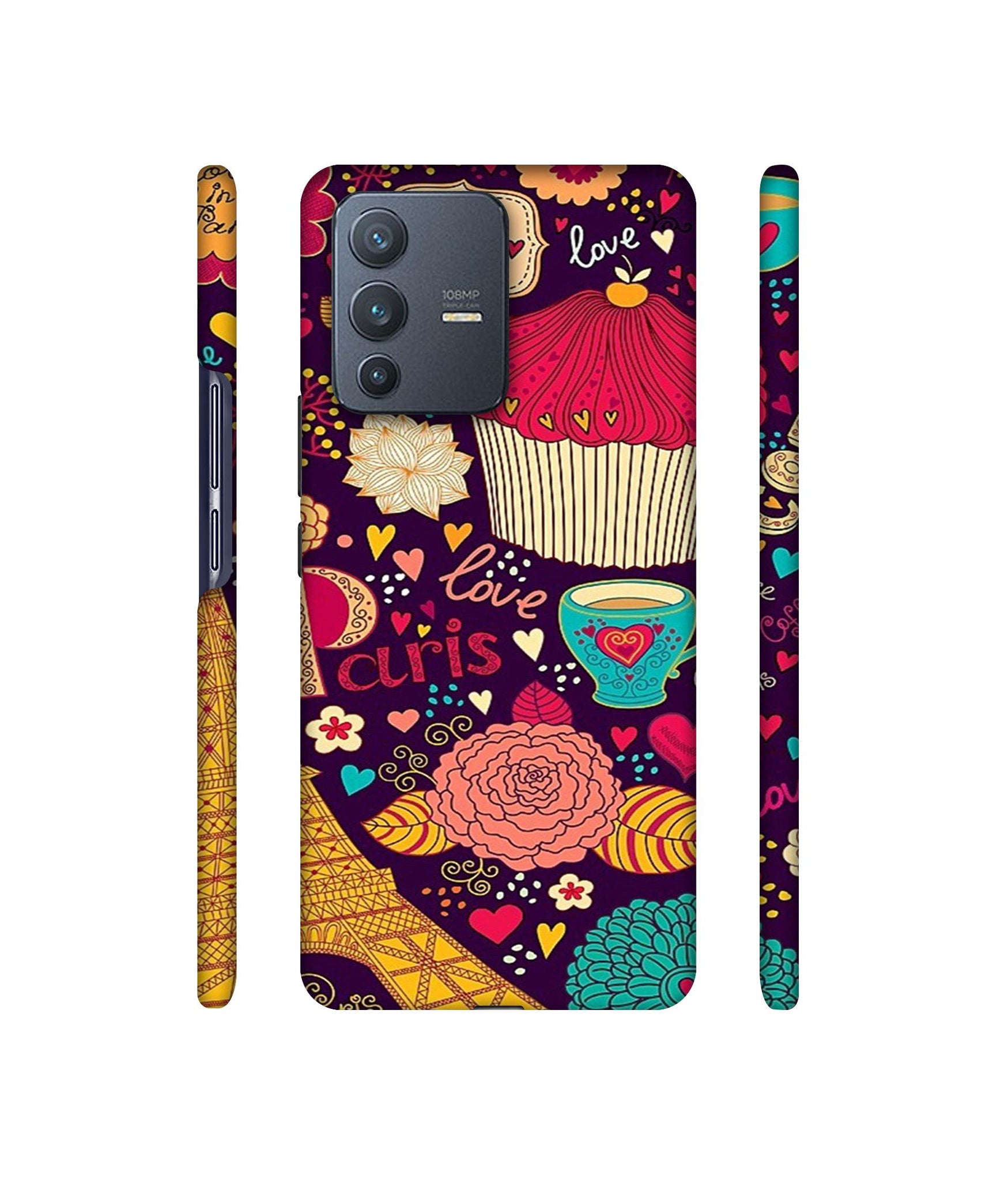 Paris Flower Love Designer Hard Back Cover for Vivo V23 Pro 5G