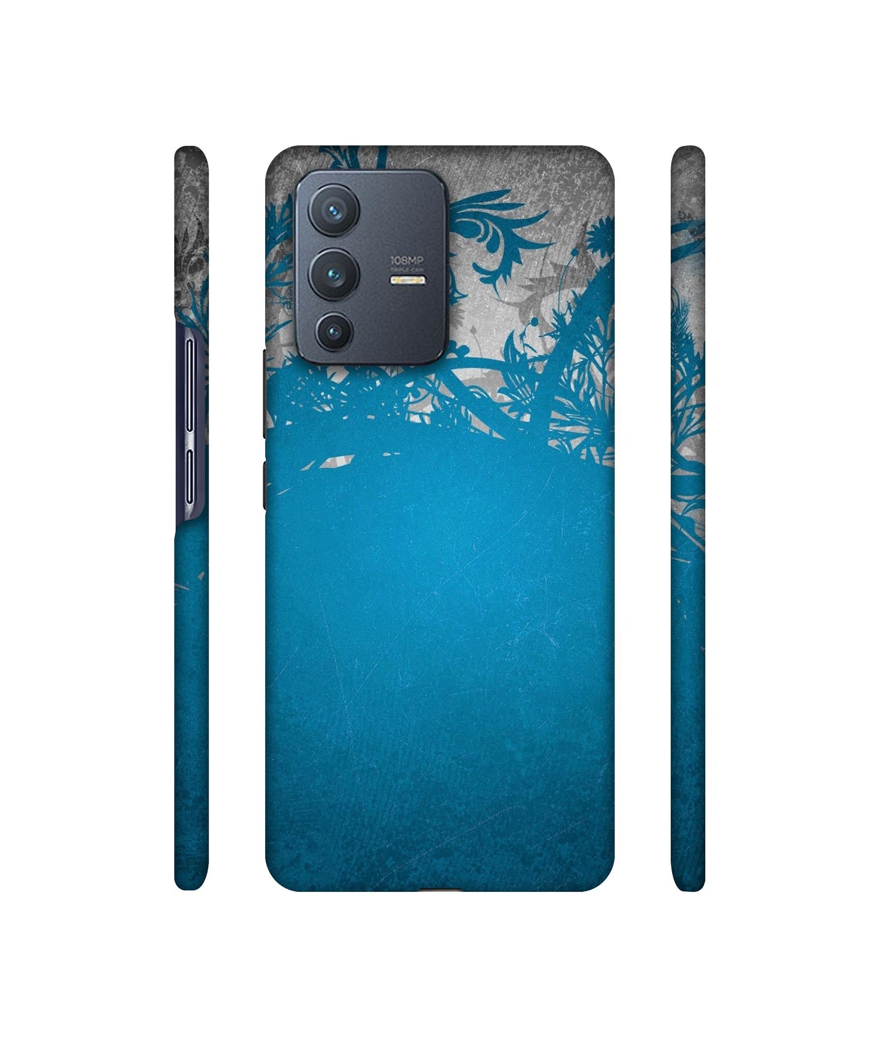 Blue Floral Pattern Designer Hard Back Cover for Vivo V23 Pro 5G