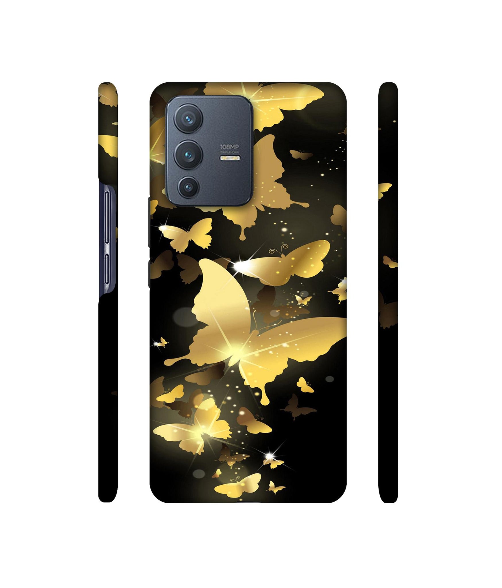 Golden Butterfly Pattern Designer Hard Back Cover for Vivo V23 Pro 5G
