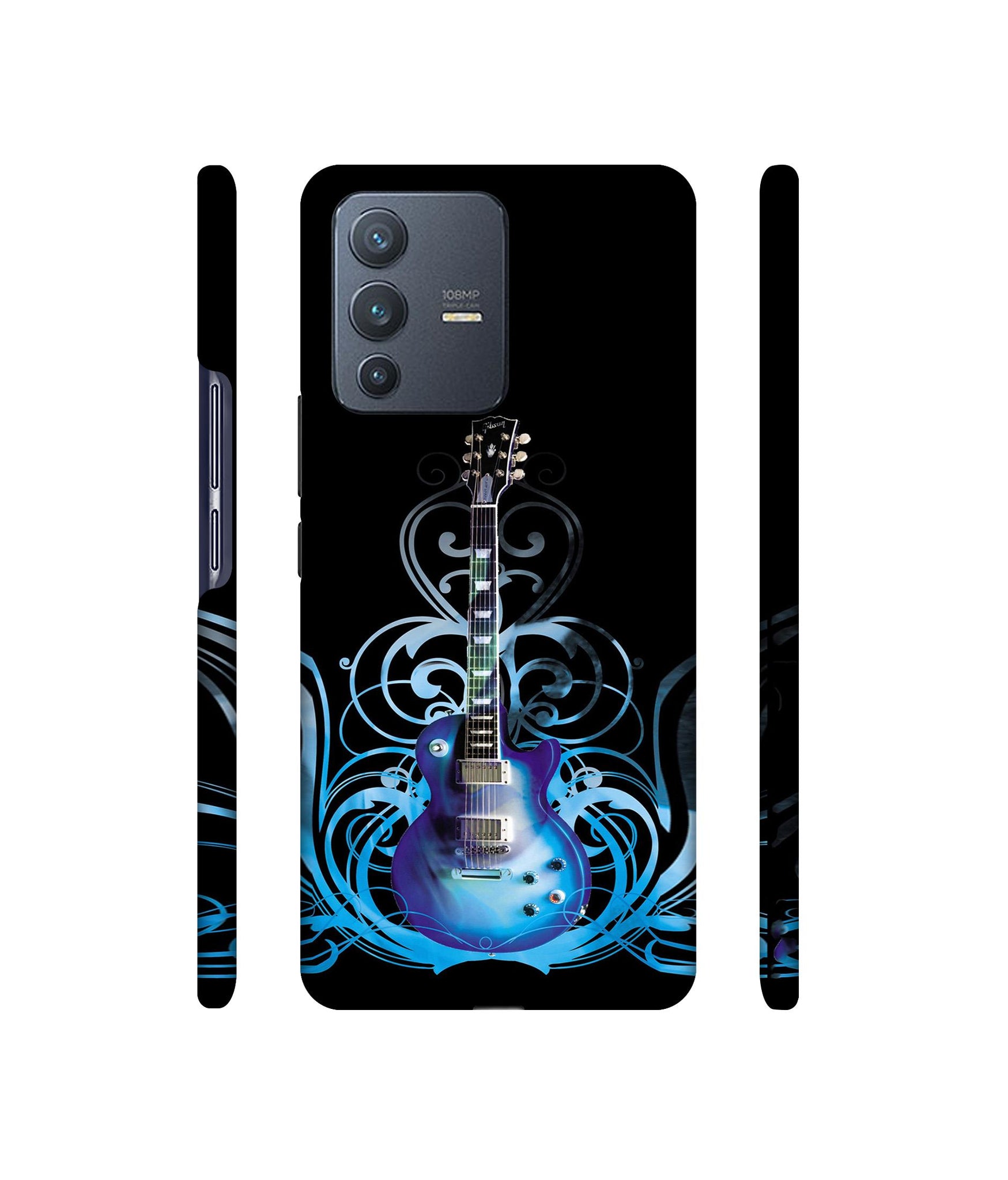 Guitar In Blue Pattern Designer Hard Back Cover for Vivo V23 Pro 5G