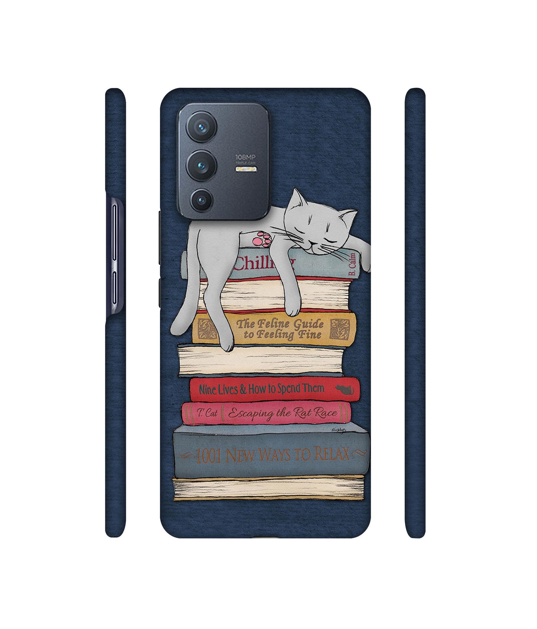 Cat Sleeping On The Books Designer Hard Back Cover for Vivo V23 Pro 5G