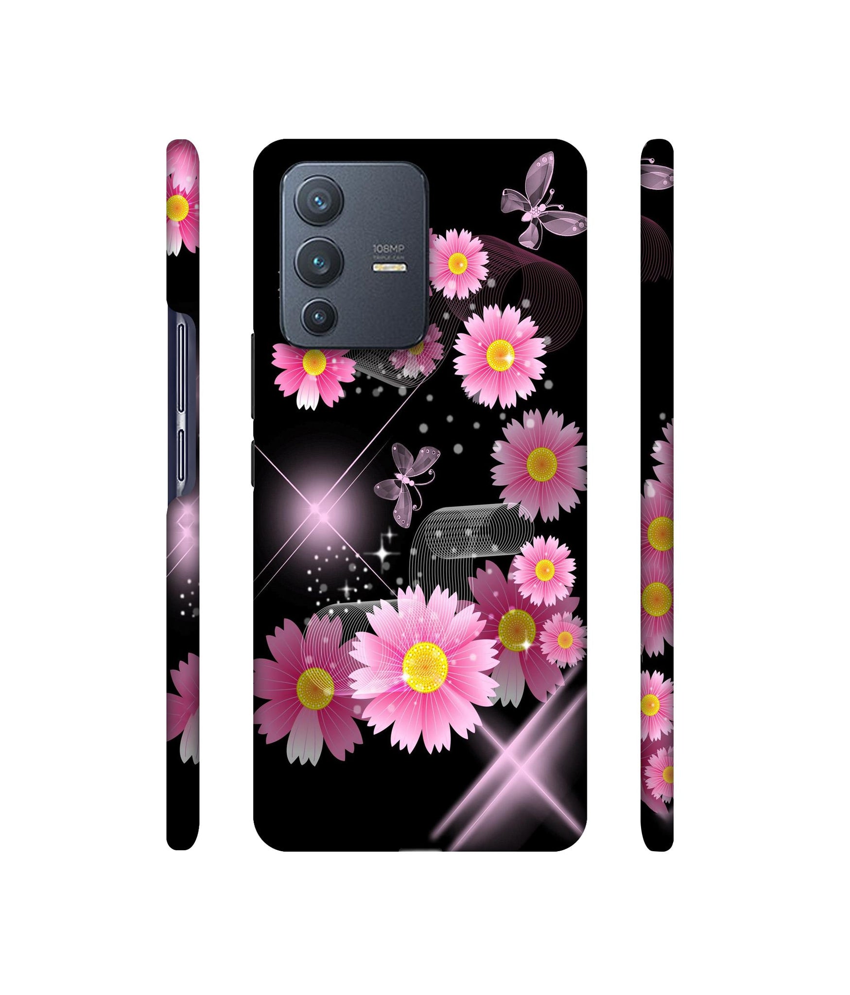 Pink Flower Designer Hard Back Cover for Vivo V23 Pro 5G