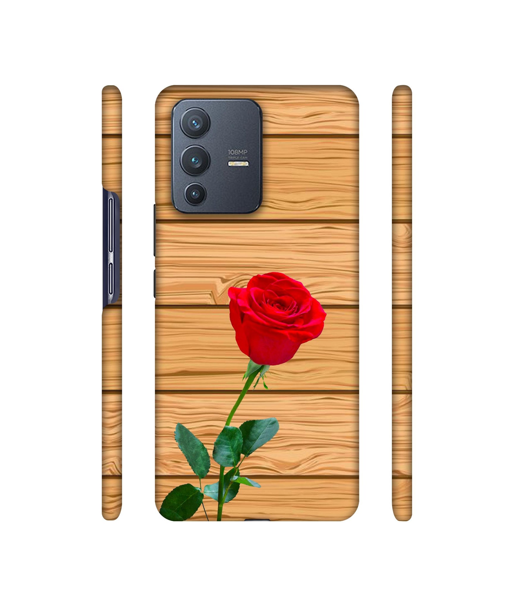Rose With Wooden Texture Designer Hard Back Cover for Vivo V23 Pro 5G