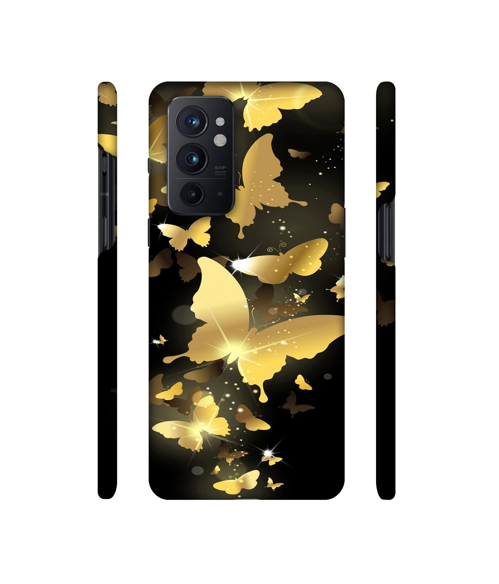 Golden Butterfly Pattern Designer Hard Back Cover for OnePlus 9RT 5G