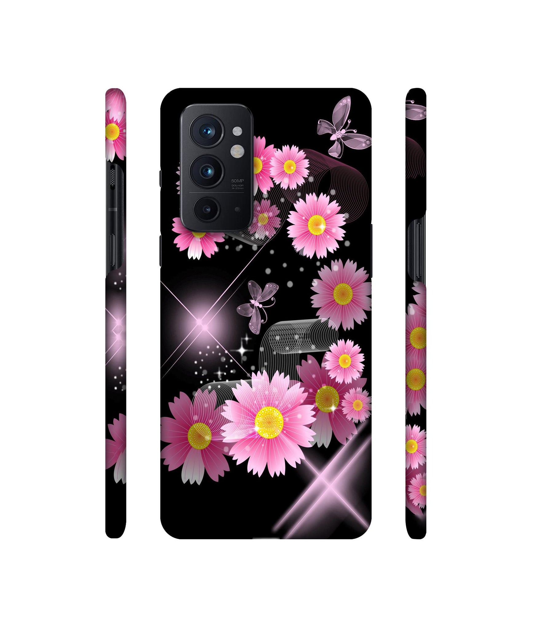 Pink Flower Designer Hard Back Cover for OnePlus 9RT 5G