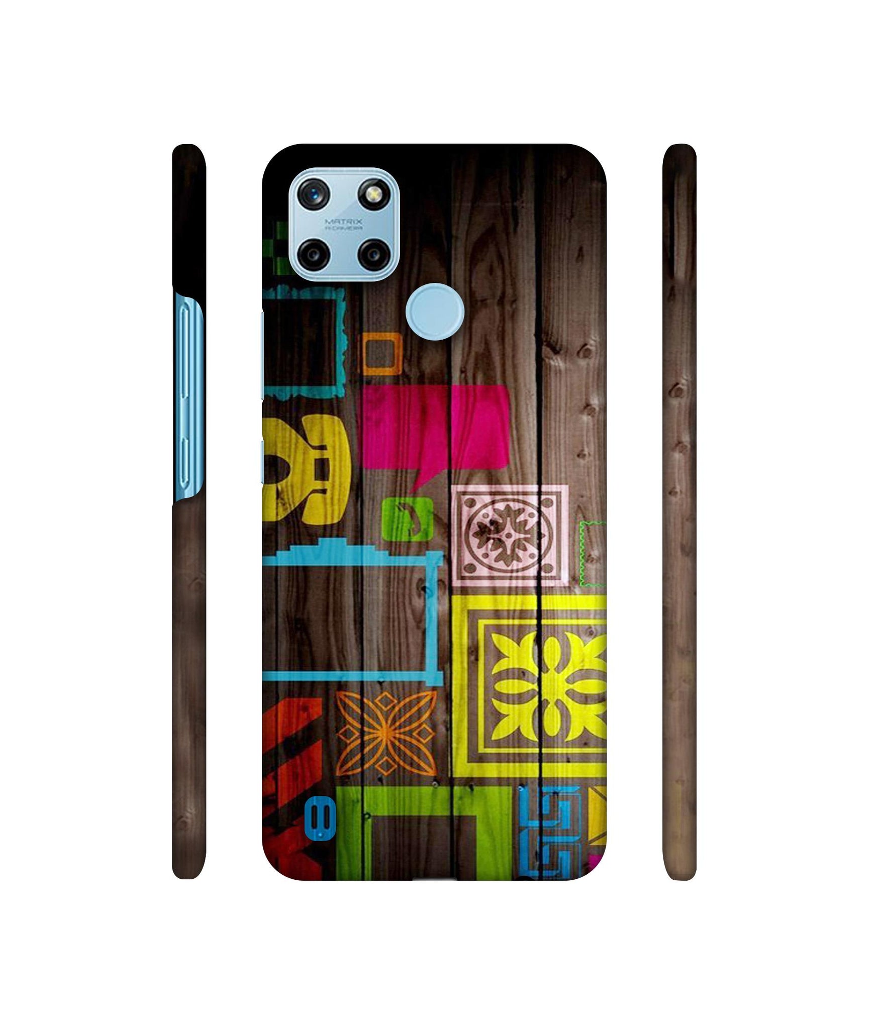 Stamps on Wooden Texture Designer Hard Back Cover for Realme C25Y 4G