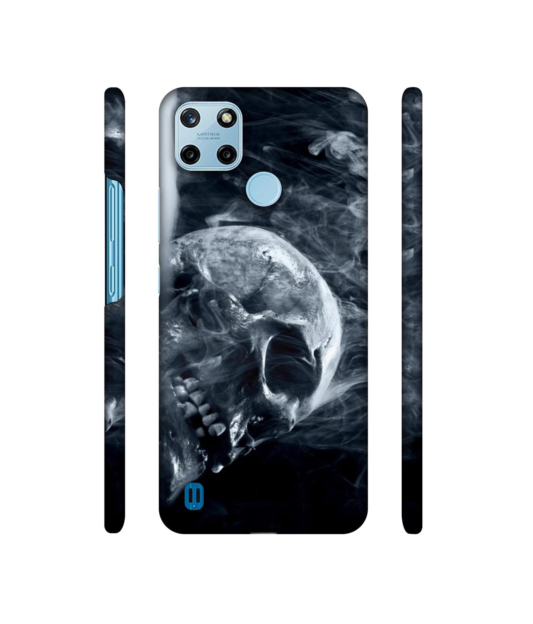 Skull Smoke Blue Scary Death Designer Hard Back Cover for Realme C25Y 4G