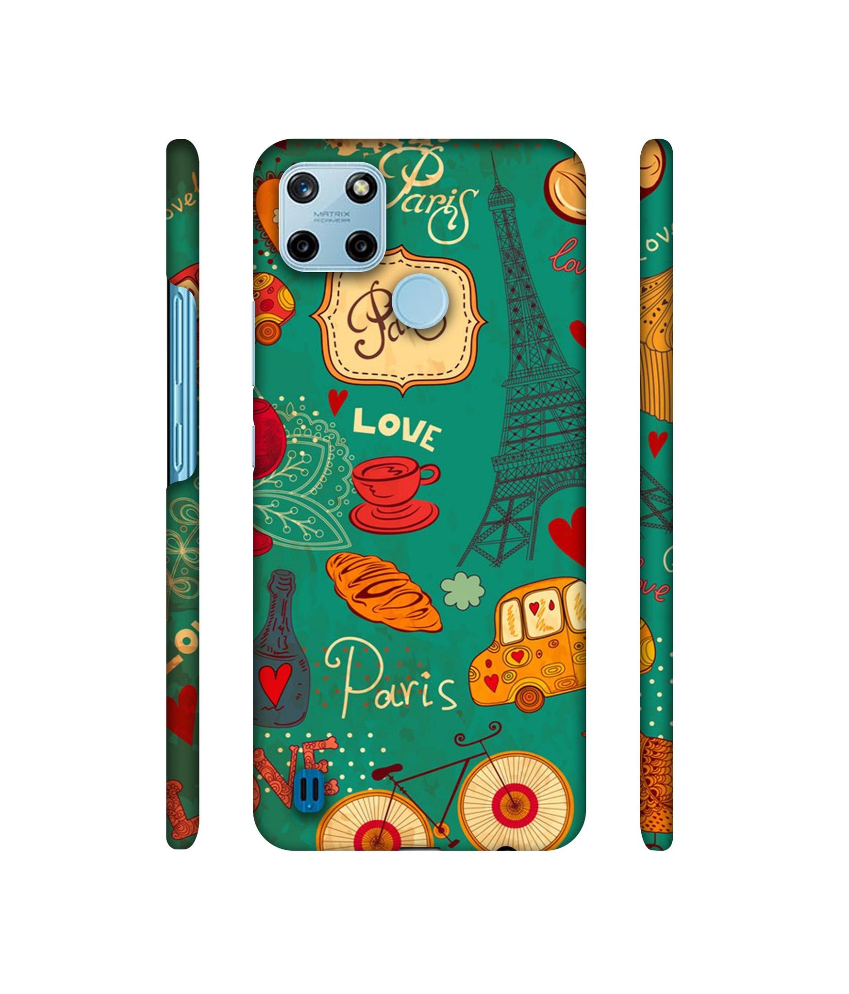 Paris Love Print Designer Hard Back Cover for Realme C25Y 4G